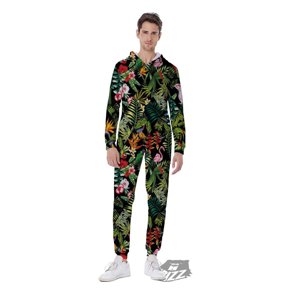 Patchwork Tropical Print Pattern Men's Jumpsuit-grizzshop