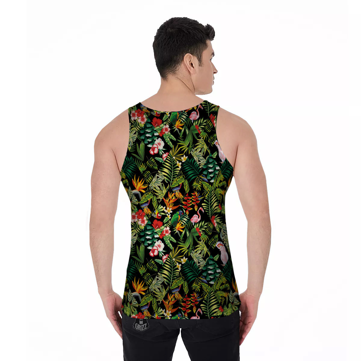 Patchwork Tropical Print Pattern Men's Tank Top-grizzshop