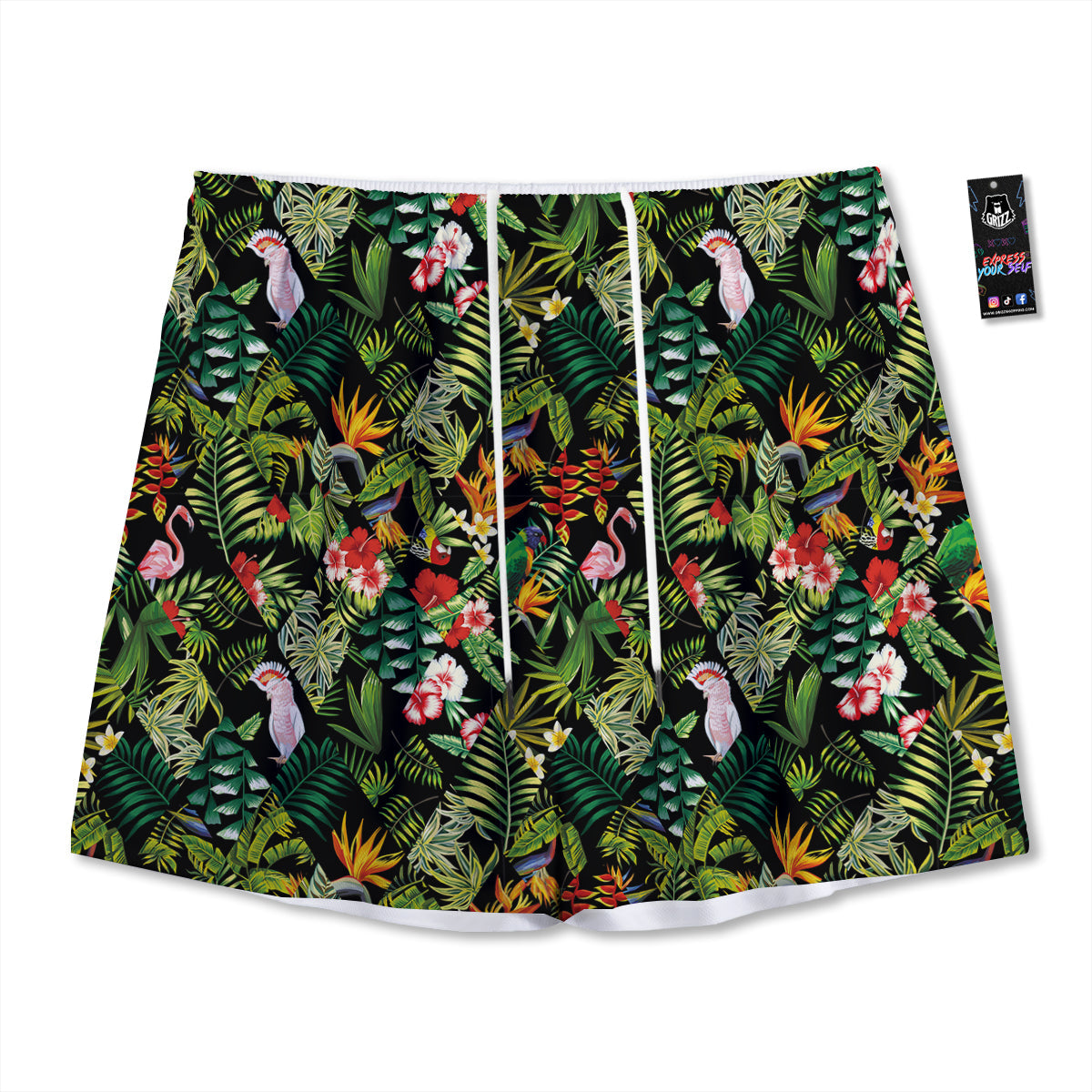 Patchwork Tropical Print Pattern Mesh Shorts