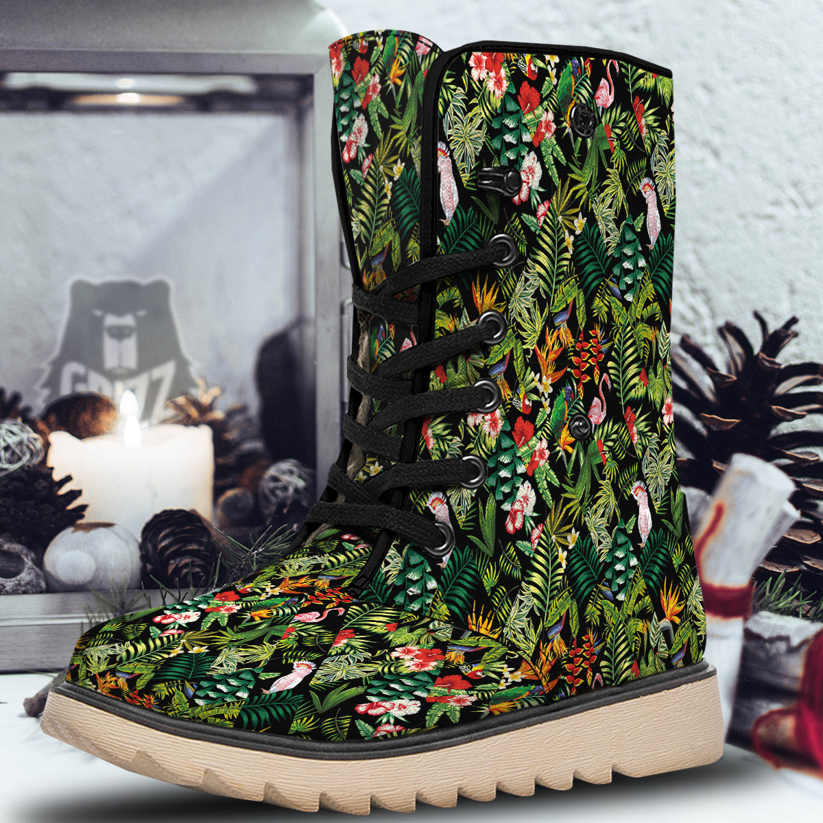 Patchwork Tropical Print Pattern Snow Boots-grizzshop