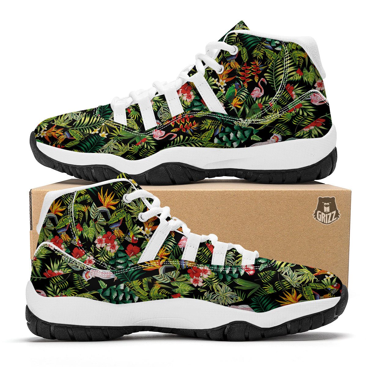 Patchwork Tropical Print Pattern White Bball Shoes-grizzshop