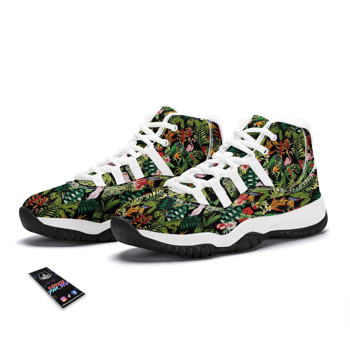 Patchwork Tropical Print Pattern White Bball Shoes-grizzshop
