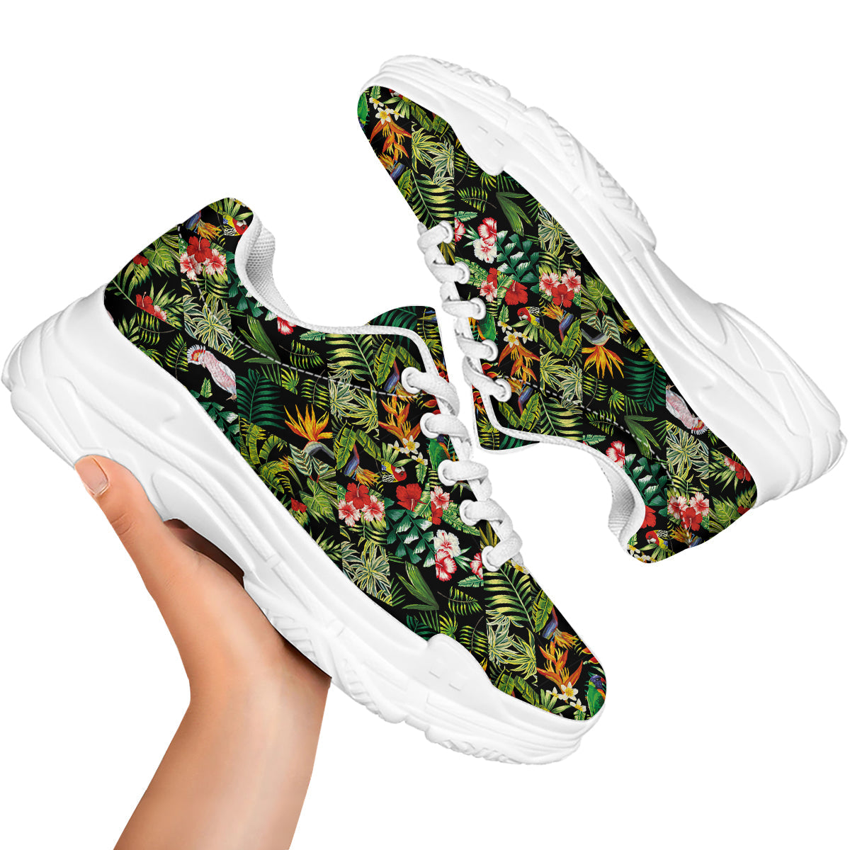 Patchwork Tropical Print Pattern White Chunky Shoes-grizzshop