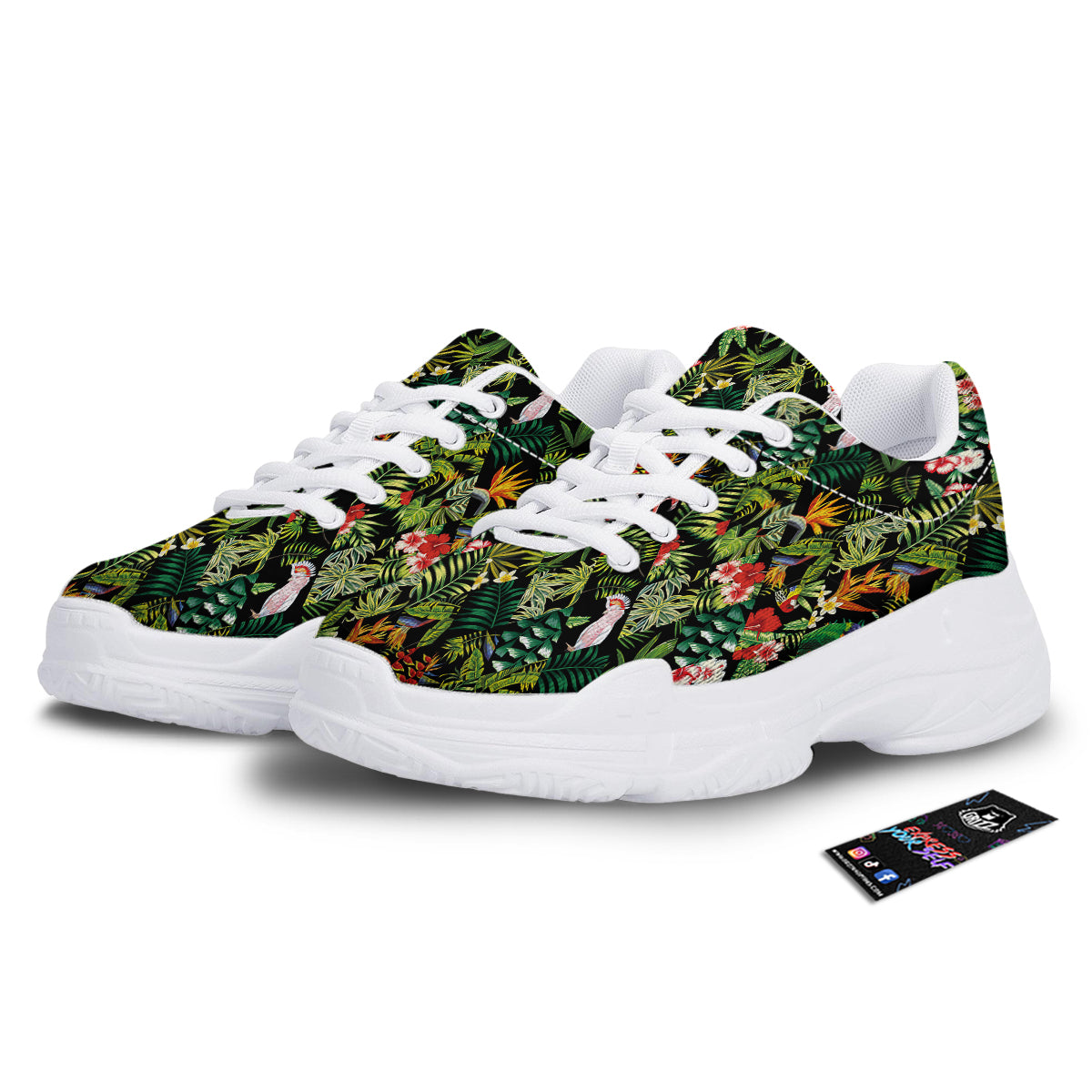 Patchwork Tropical Print Pattern White Chunky Shoes-grizzshop