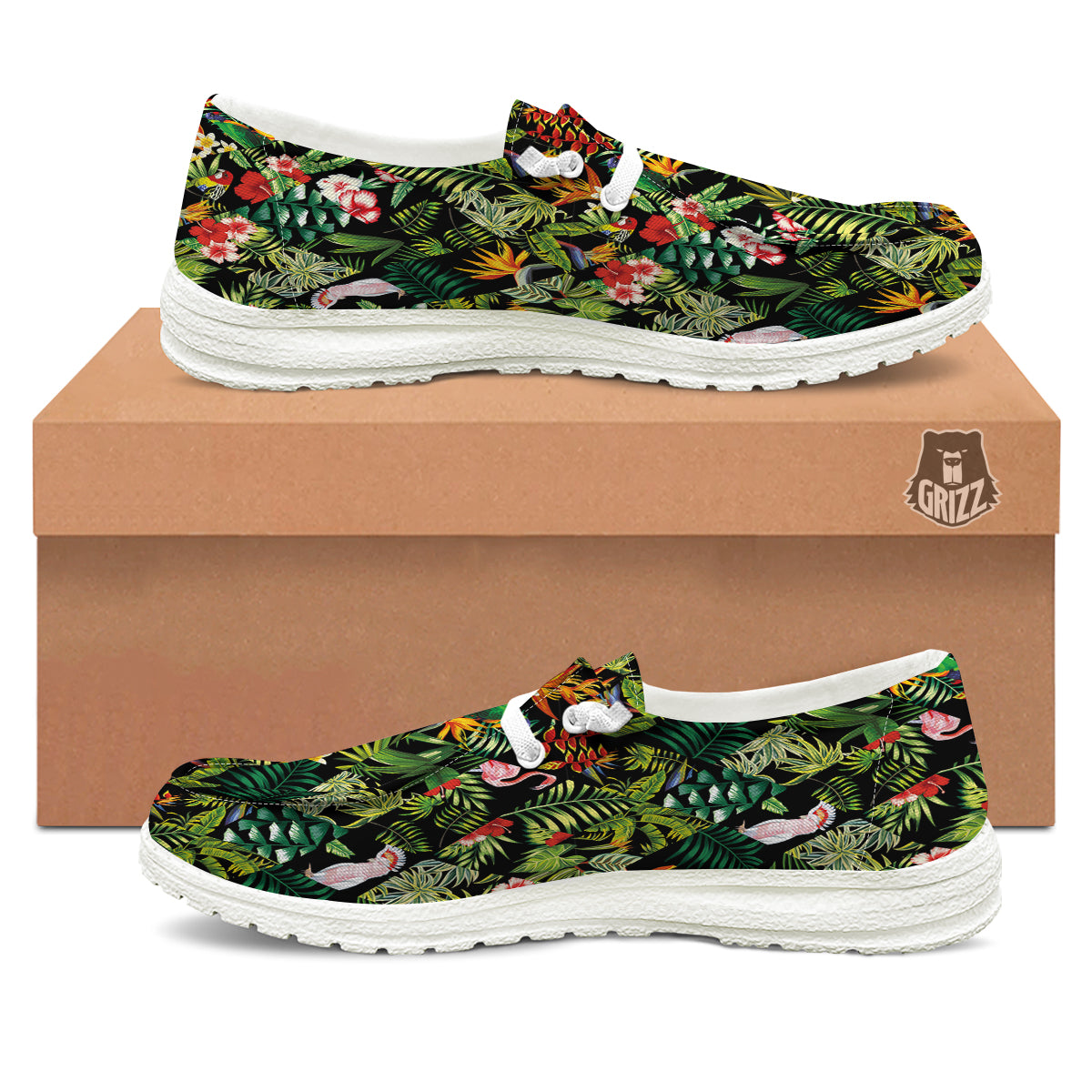Patchwork Tropical Print Pattern White Loafers-grizzshop