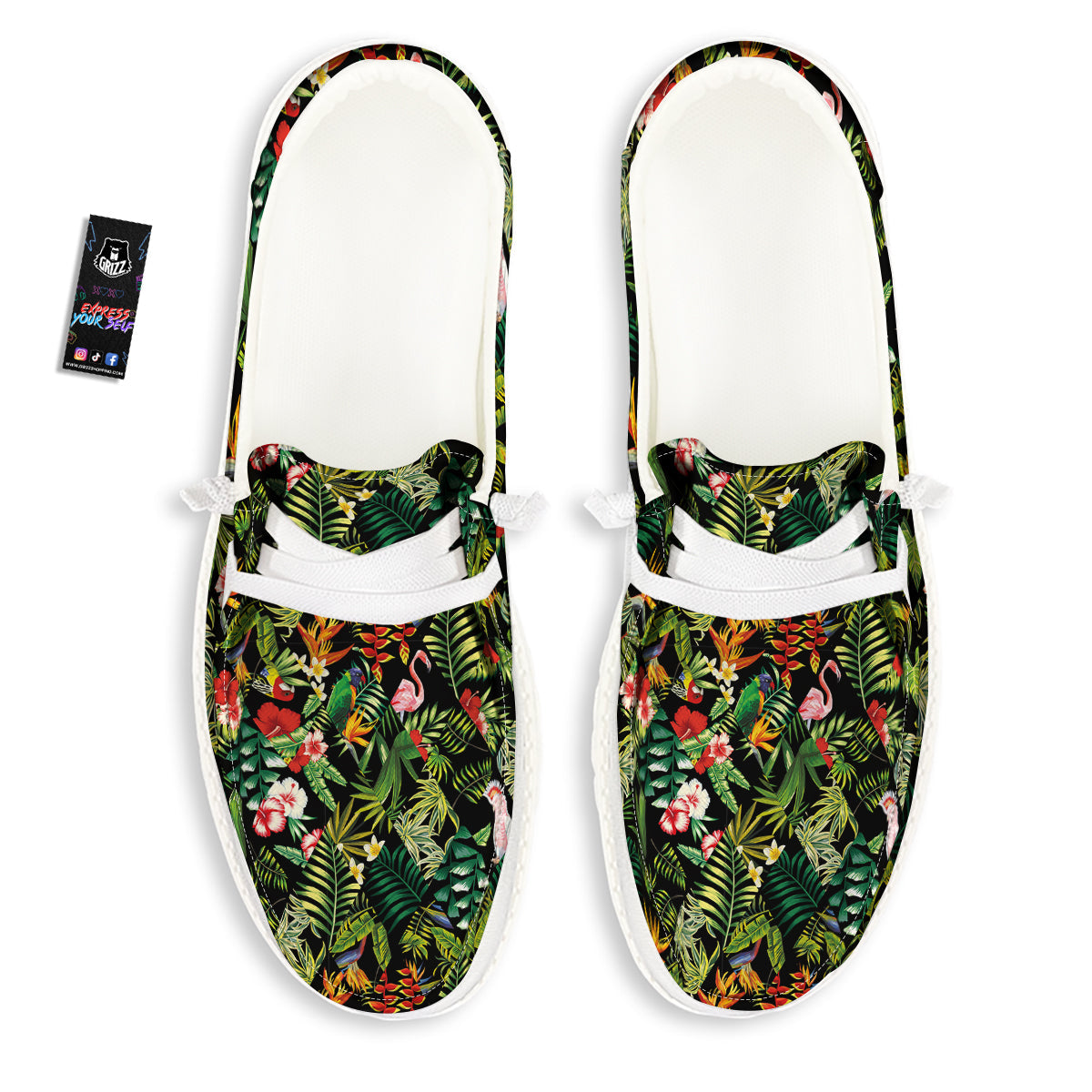 Patchwork Tropical Print Pattern White Loafers-grizzshop
