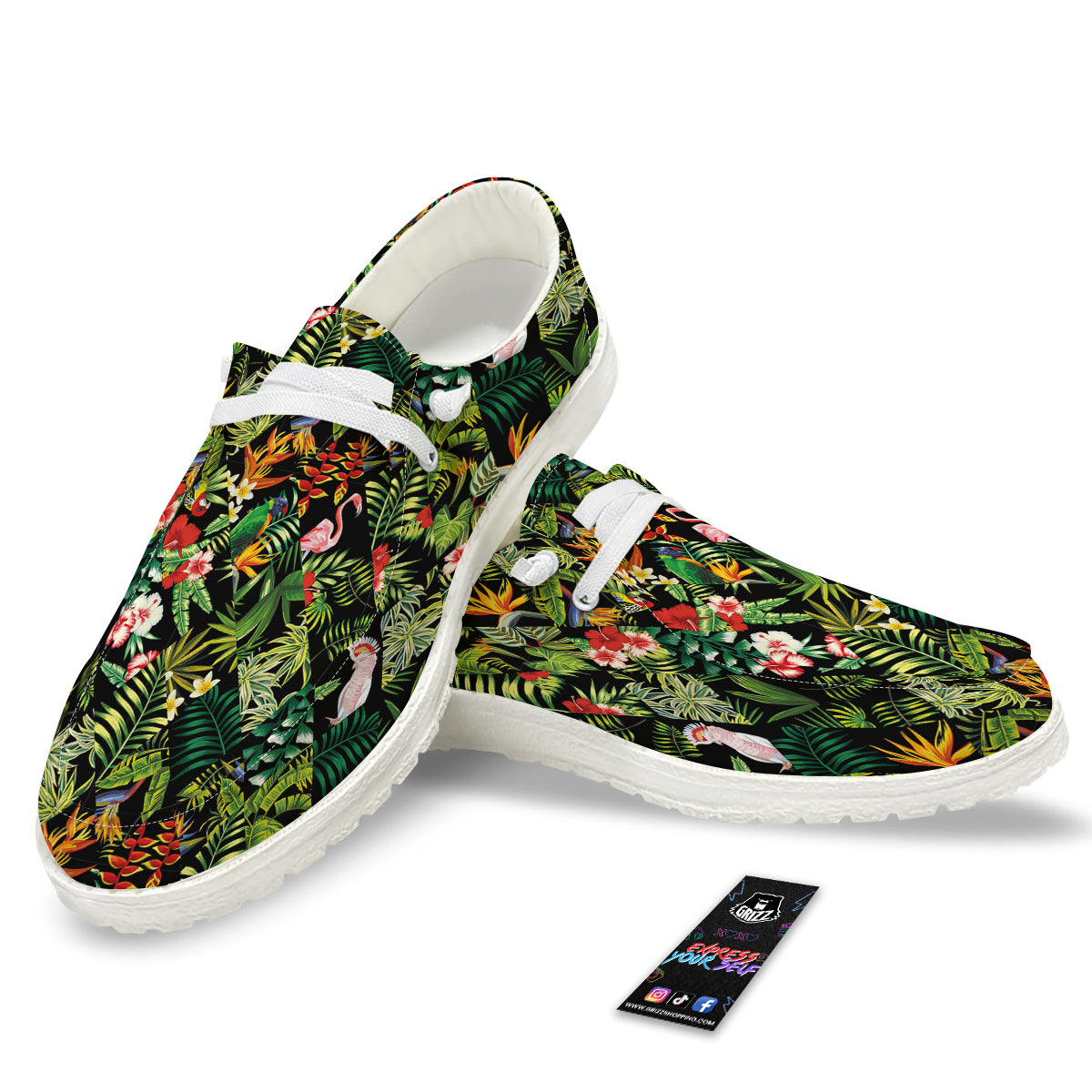 Patchwork Tropical Print Pattern White Loafers-grizzshop