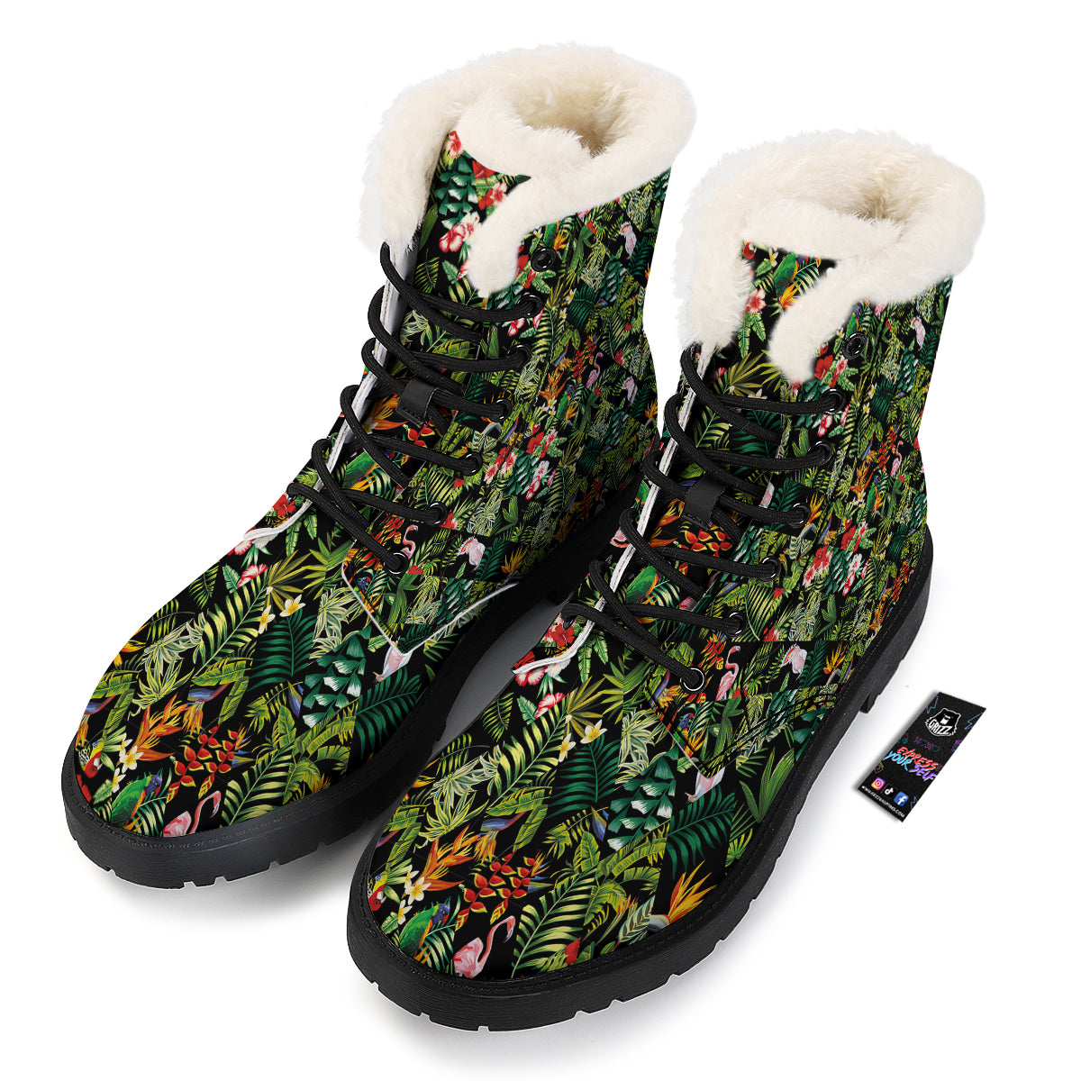 Patchwork Tropical Print Pattern Winter Boots-grizzshop