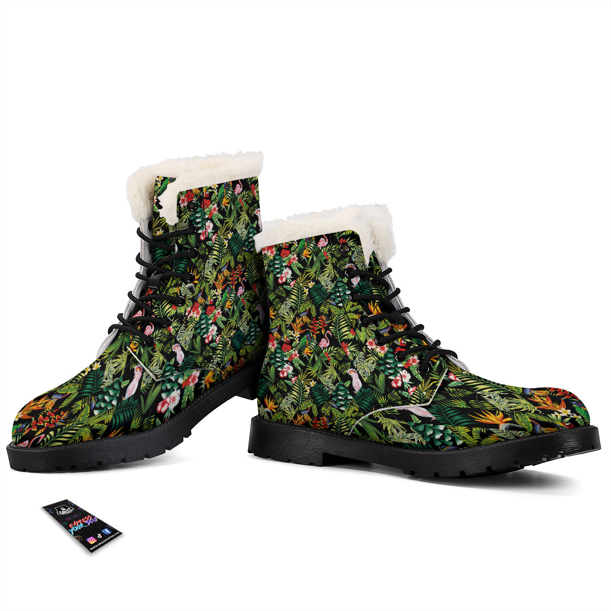 Patchwork Tropical Print Pattern Winter Boots-grizzshop