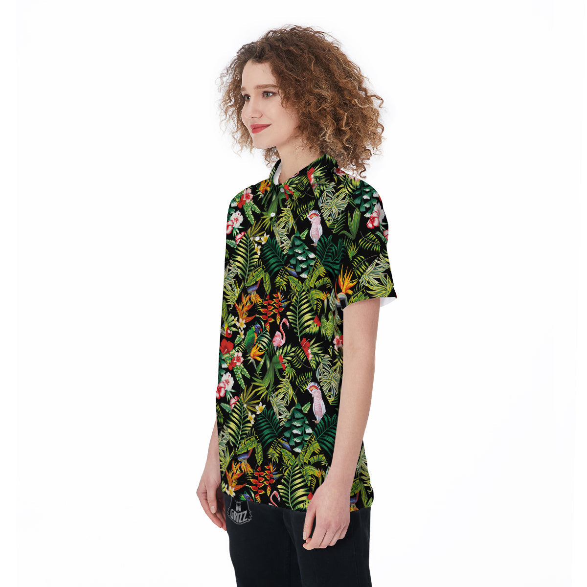 Patchwork Tropical Print Pattern Women's Golf Shirts-grizzshop