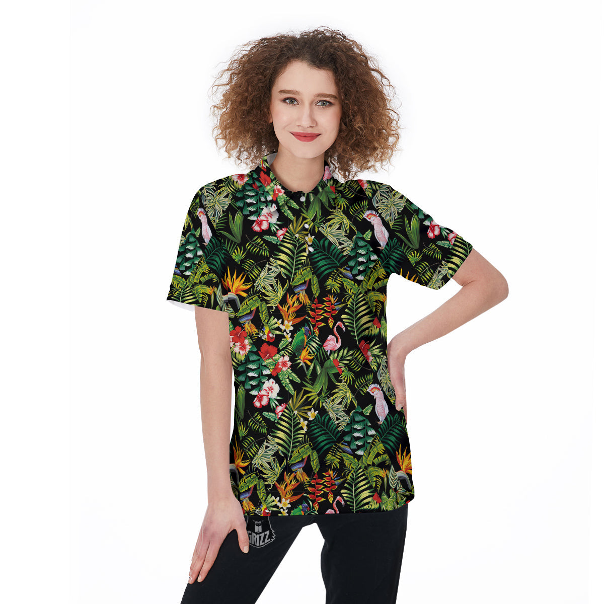 Patchwork Tropical Print Pattern Women's Golf Shirts-grizzshop