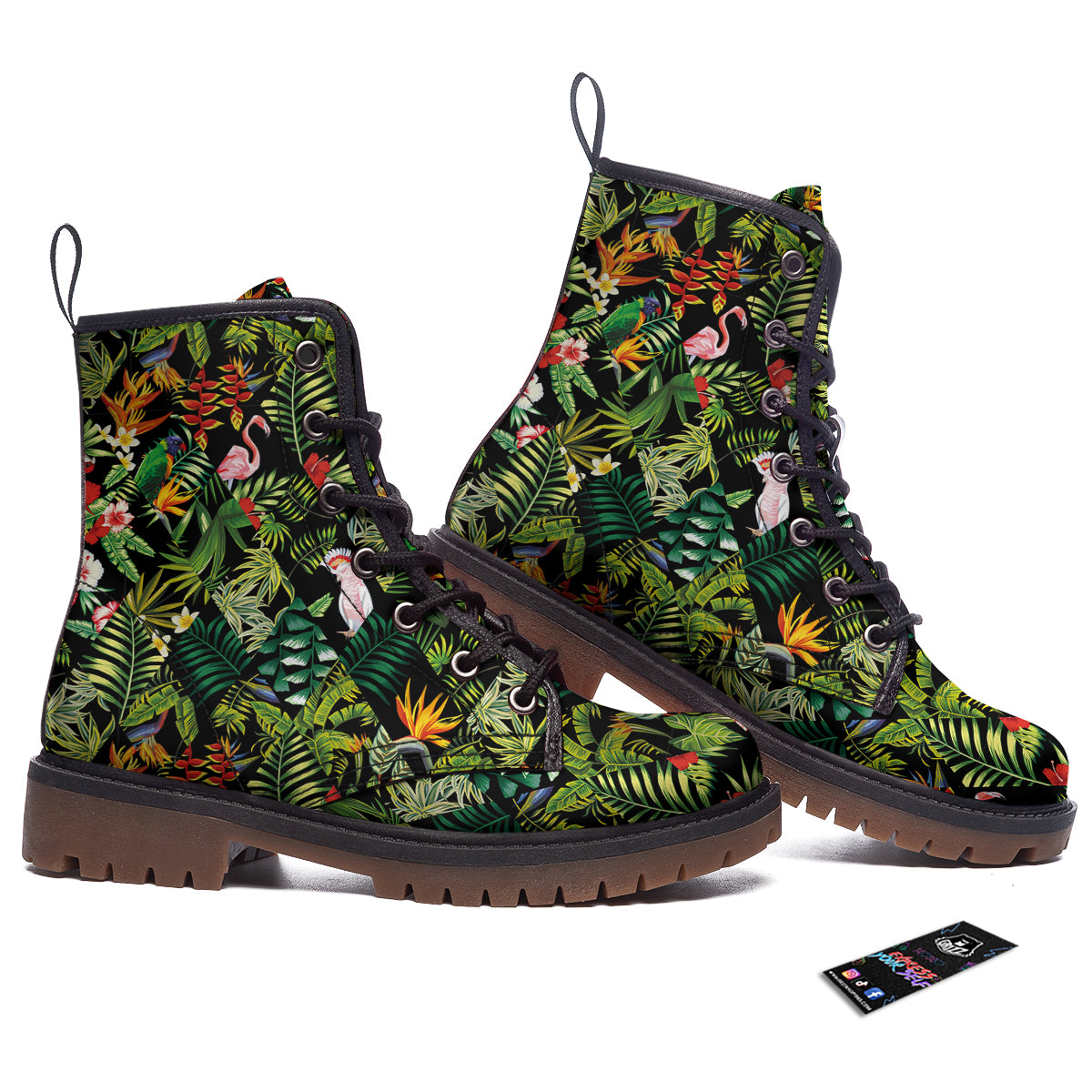 Patchwork Tropical Print Pattern Work Boots-grizzshop