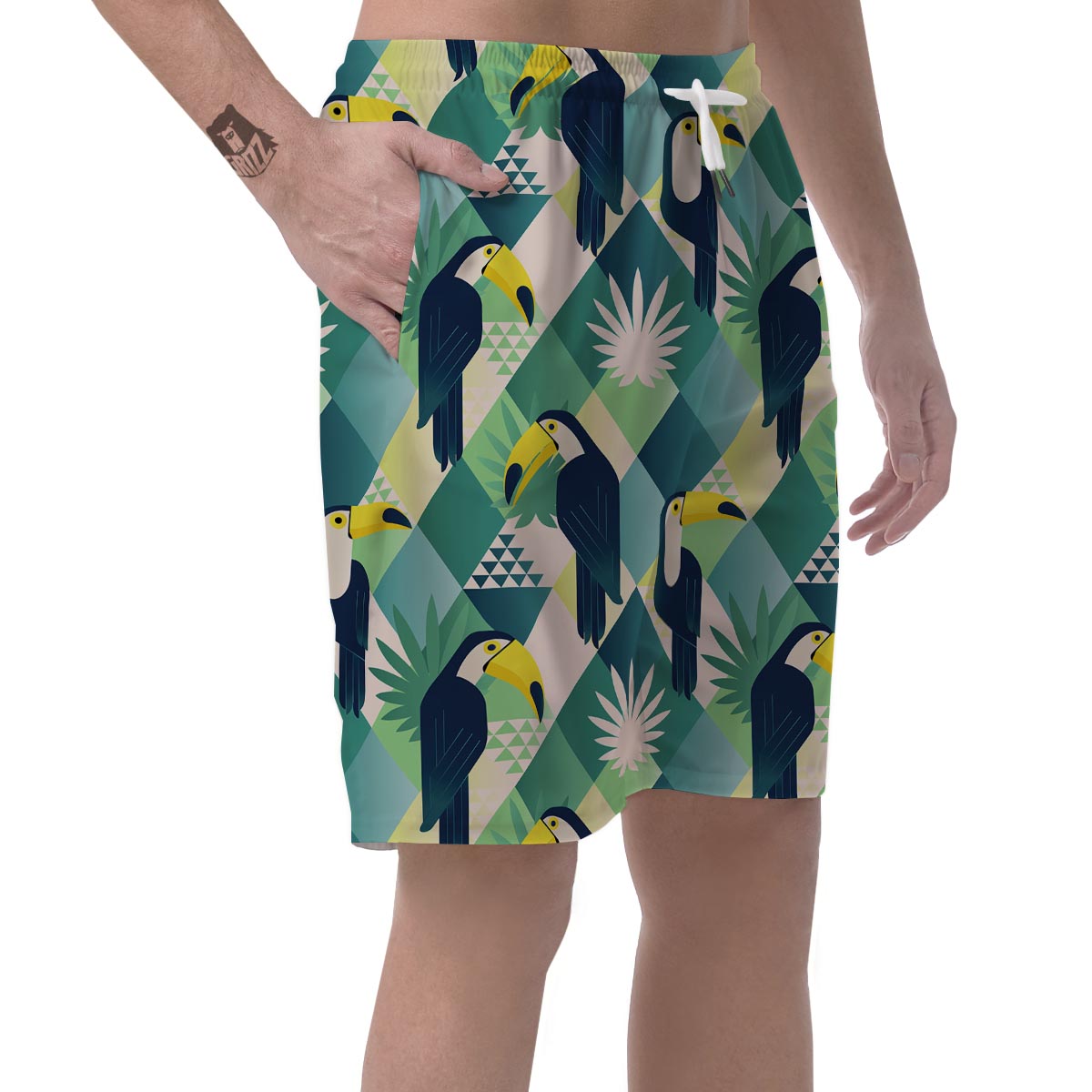 Patchwork Tropical Toucan Print Men's Shorts-grizzshop