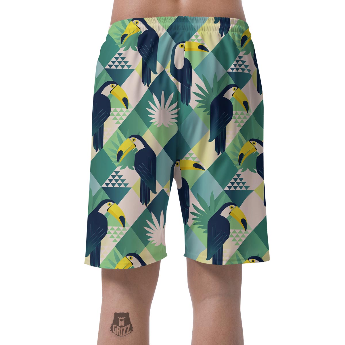 Patchwork Tropical Toucan Print Men's Shorts-grizzshop