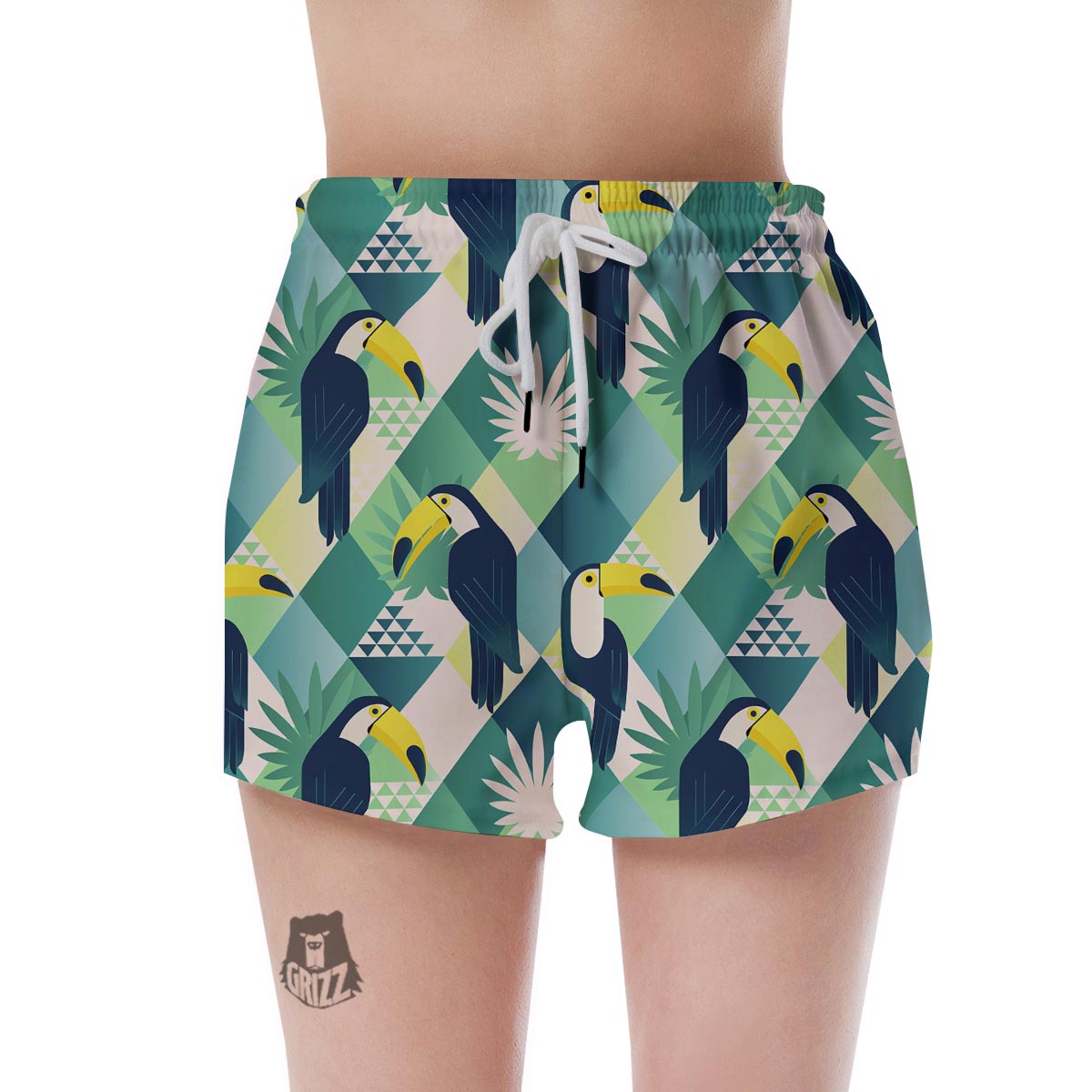 Patchwork Tropical Toucan Print Women's Shorts-grizzshop