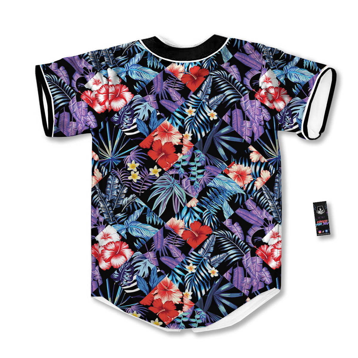 Patchwork Tropical Watercolor Print Pattern Baseball Jersey-grizzshop