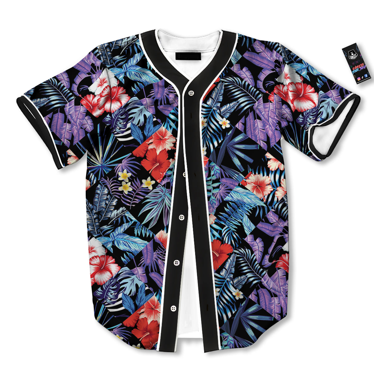 Patchwork Tropical Watercolor Print Pattern Baseball Jersey-grizzshop
