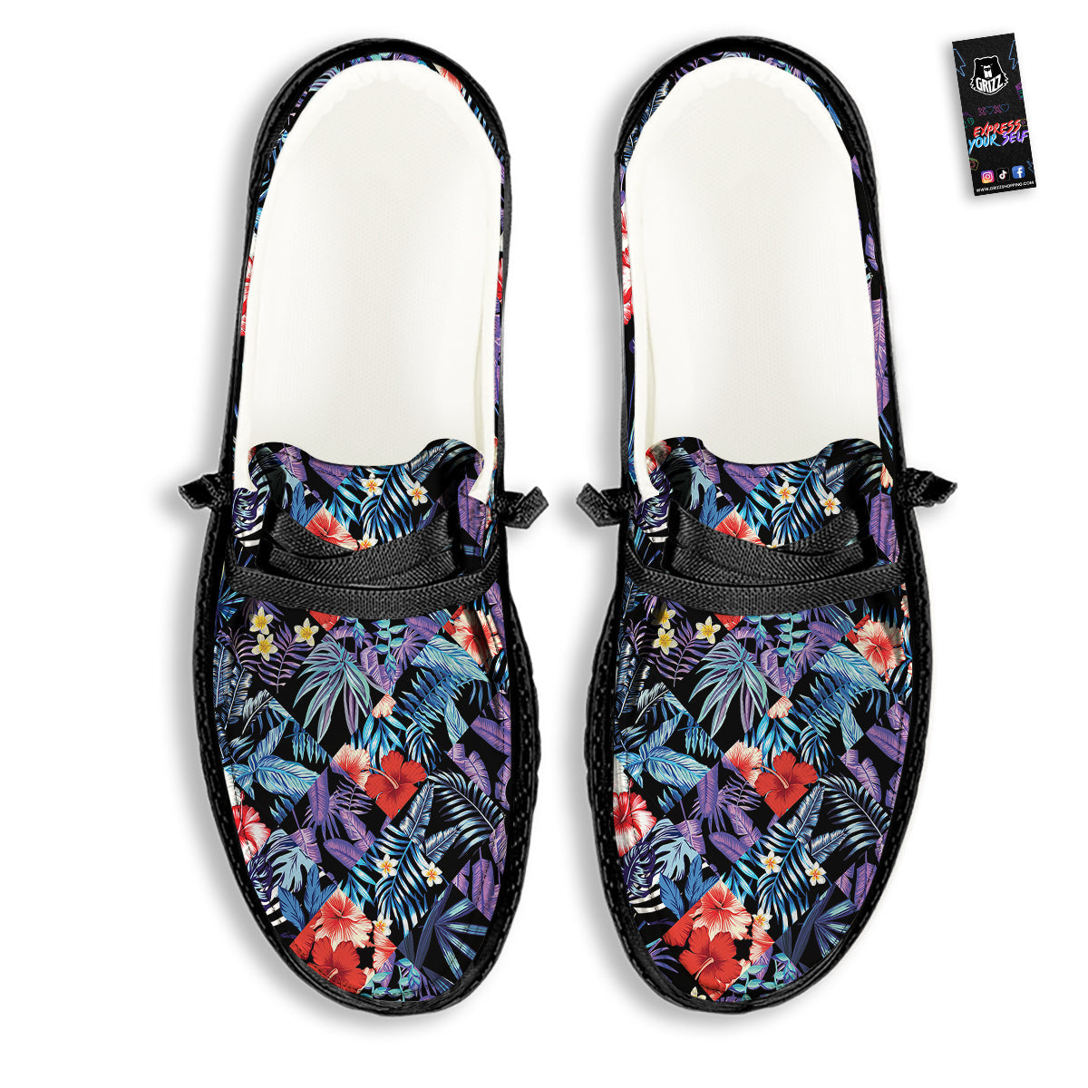 Patchwork Tropical Watercolor Print Pattern Black Loafers-grizzshop