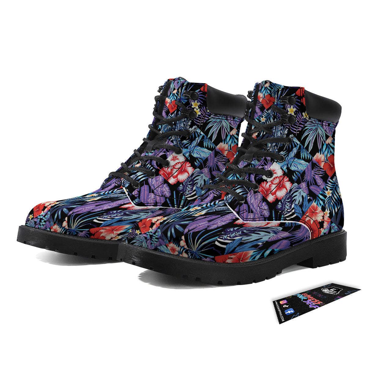 Patchwork Tropical Watercolor Print Pattern Boots-grizzshop