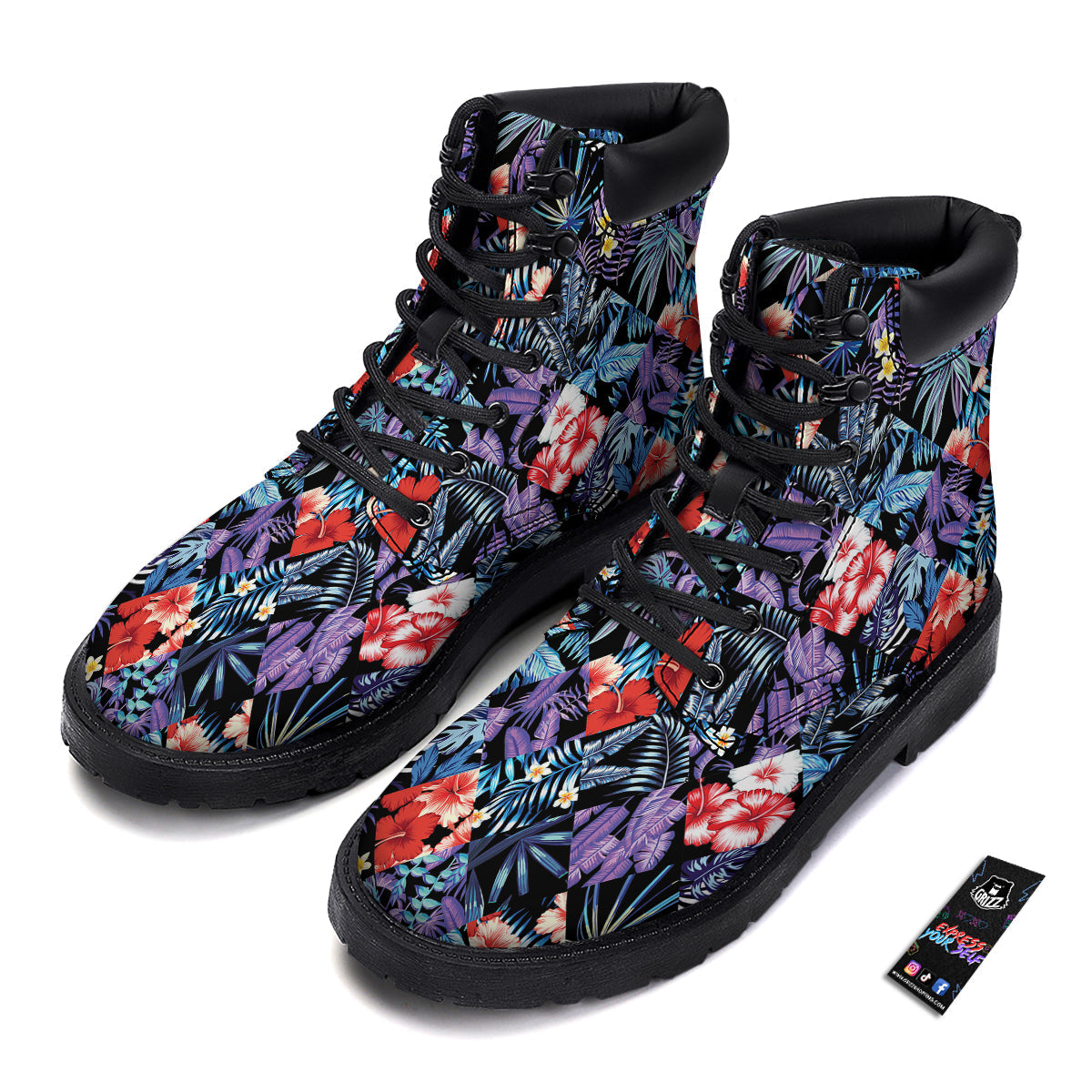Patchwork Tropical Watercolor Print Pattern Boots-grizzshop