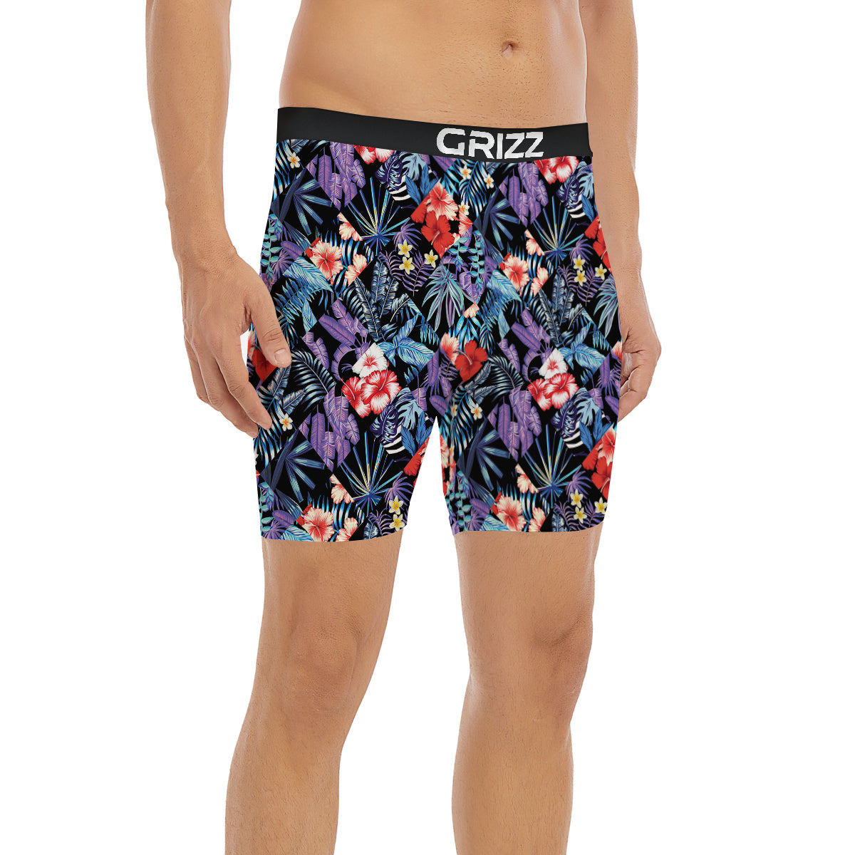 Patchwork Tropical Watercolor Print Pattern Boxer Briefs-grizzshop