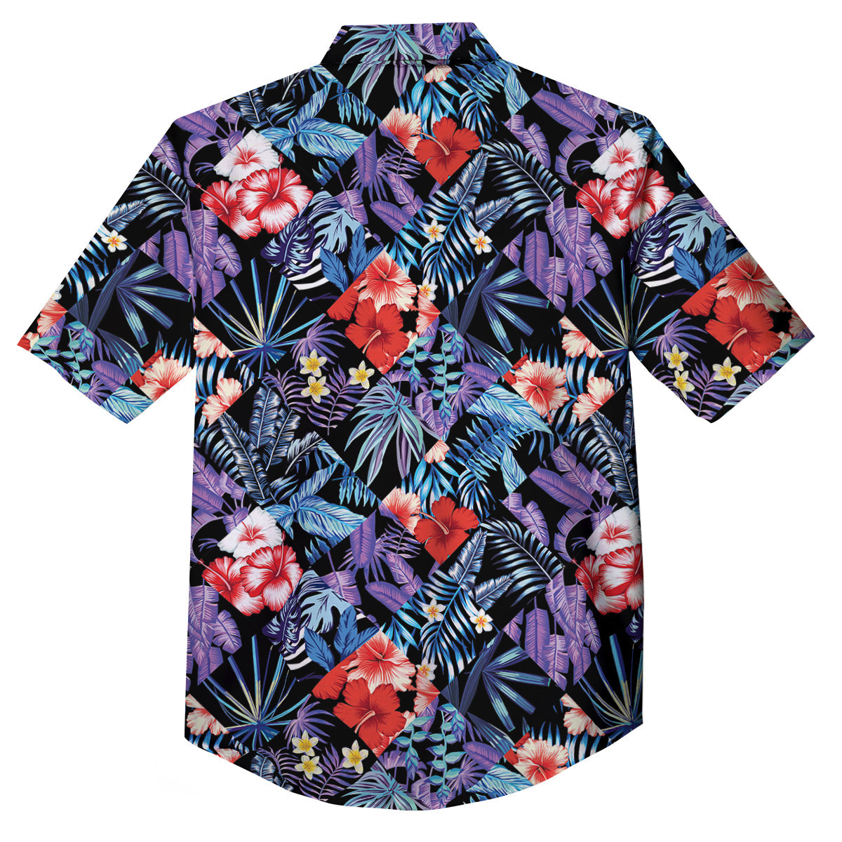 Patchwork Tropical Watercolor Print Pattern Button Up Shirt-grizzshop