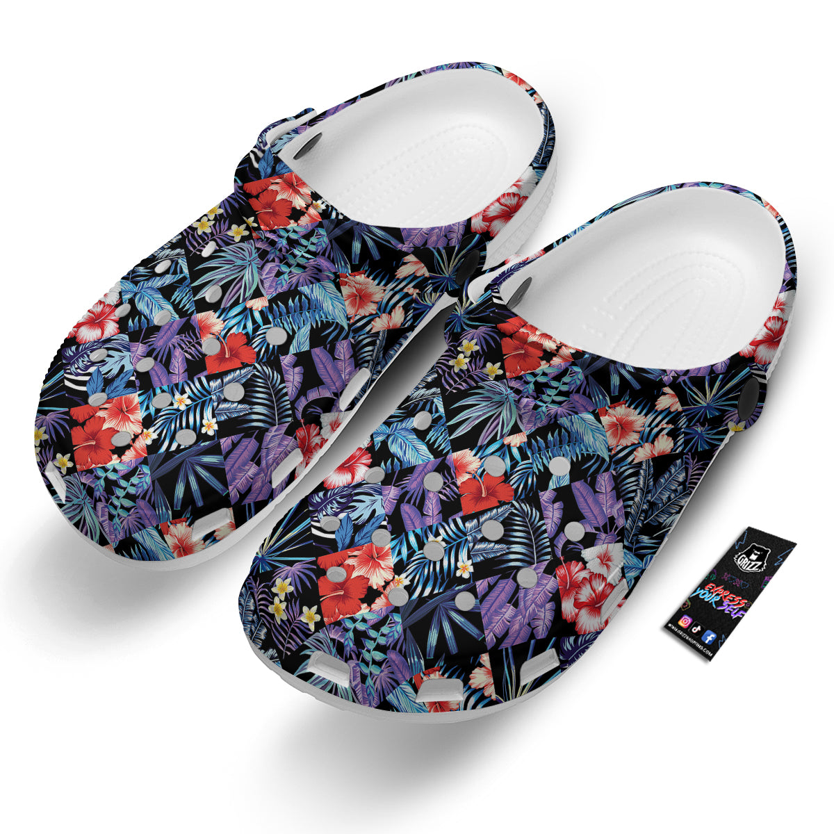 Patchwork Tropical Watercolor Print Pattern Clog-grizzshop