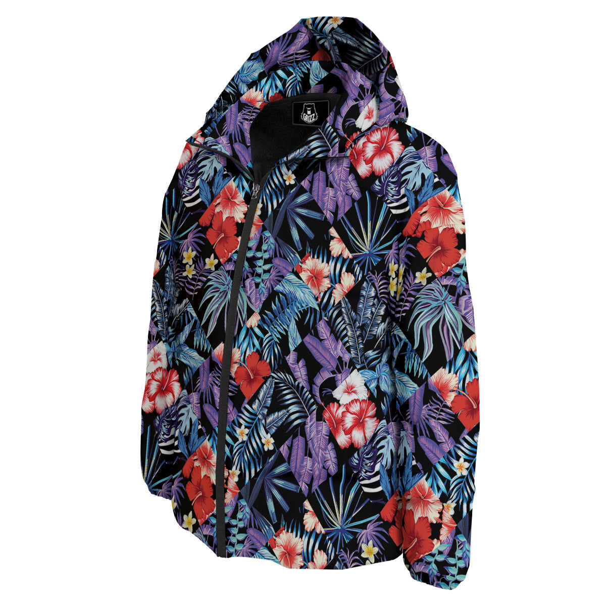Patchwork Tropical Watercolor Print Pattern Down Jacket-grizzshop