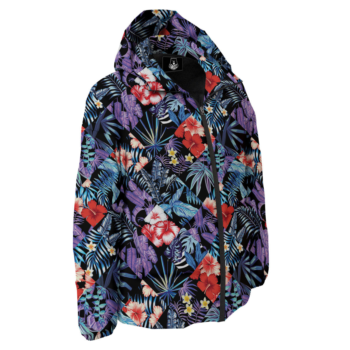 Patchwork Tropical Watercolor Print Pattern Down Jacket-grizzshop