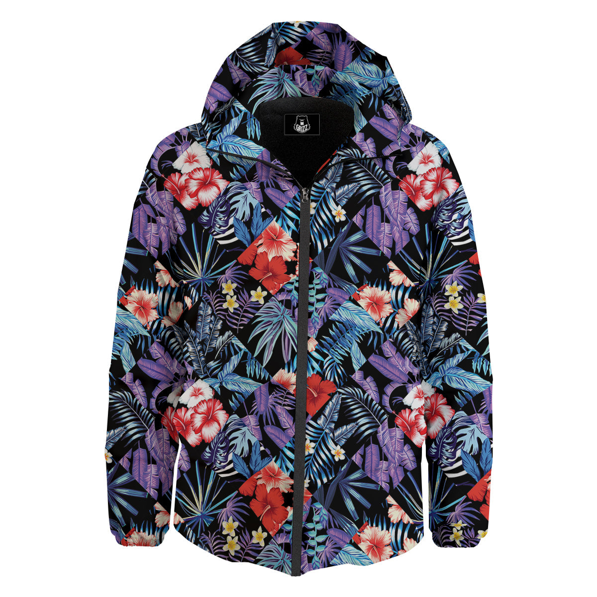 Patchwork Tropical Watercolor Print Pattern Down Jacket-grizzshop