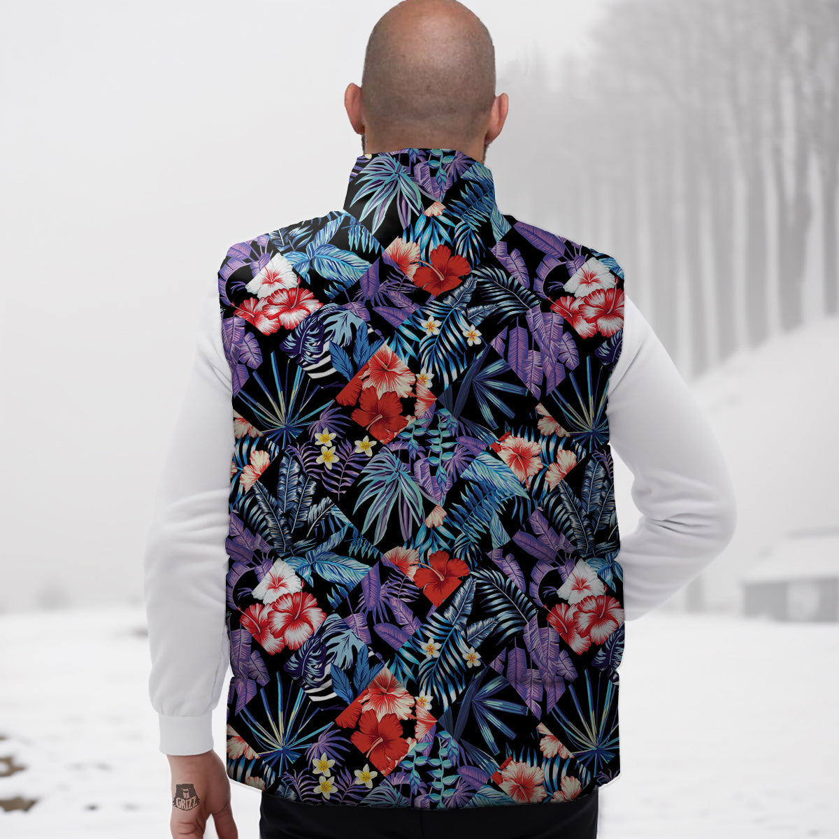 Patchwork Tropical Watercolor Print Pattern Down Vest