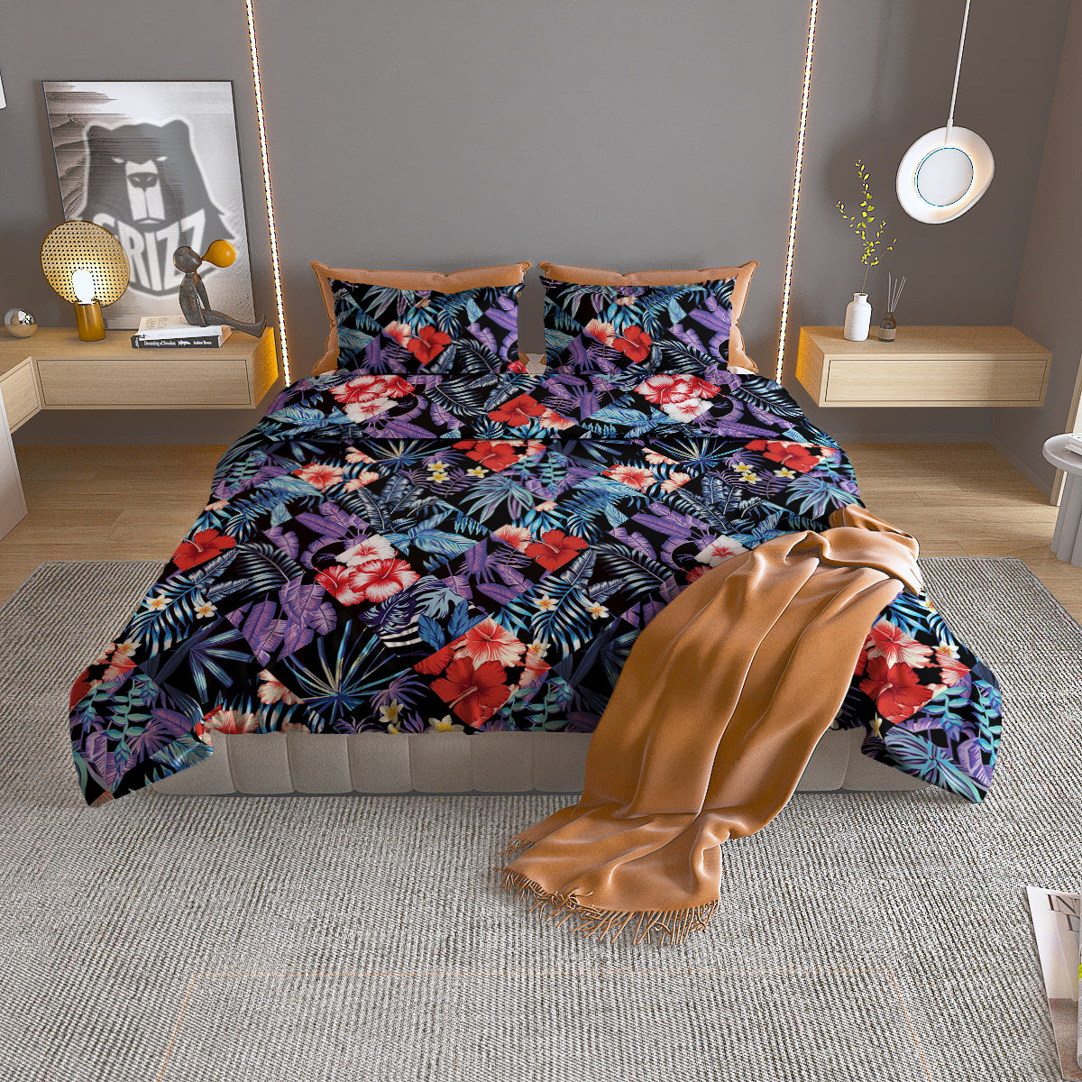 Patchwork Tropical Watercolor Print Pattern Duvet Cover Bedding Set