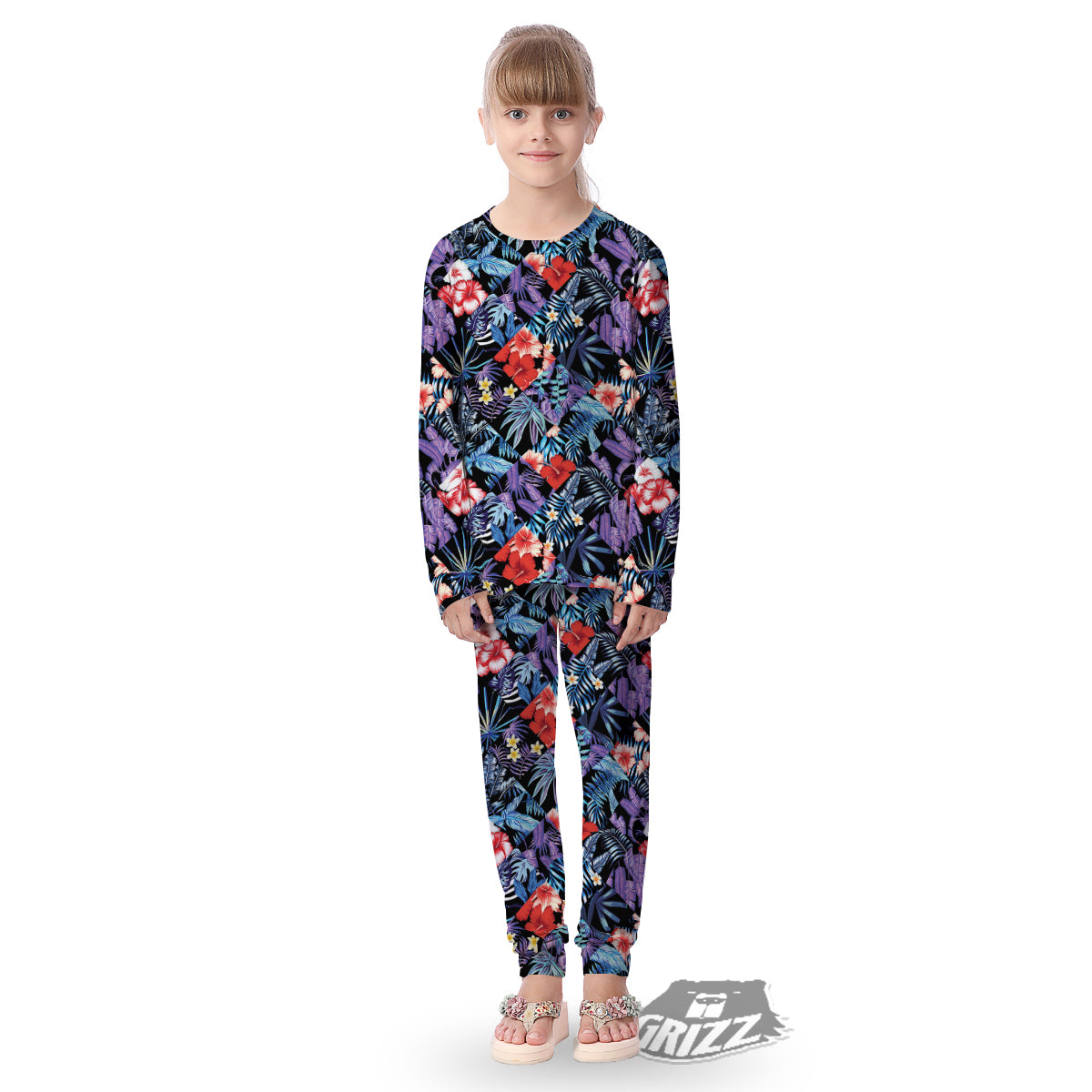 Patchwork Tropical Watercolor Print Pattern Kid's Pajamas-grizzshop