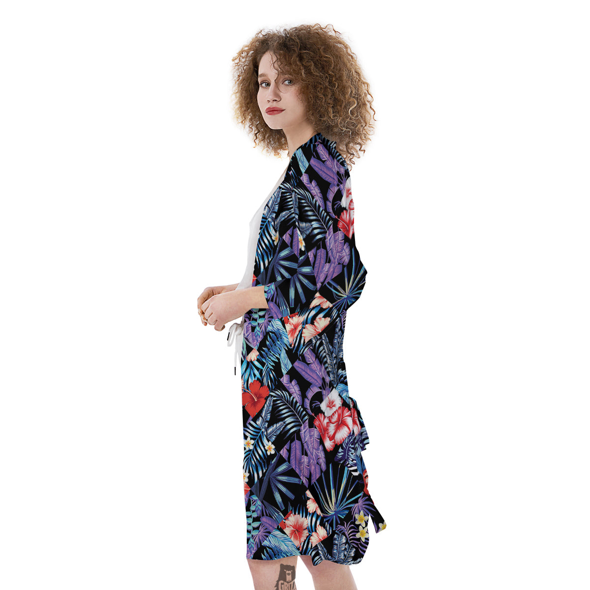 Patchwork Tropical Watercolor Print Pattern Kimono-grizzshop