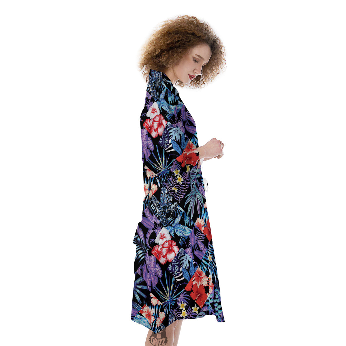 Patchwork Tropical Watercolor Print Pattern Kimono-grizzshop
