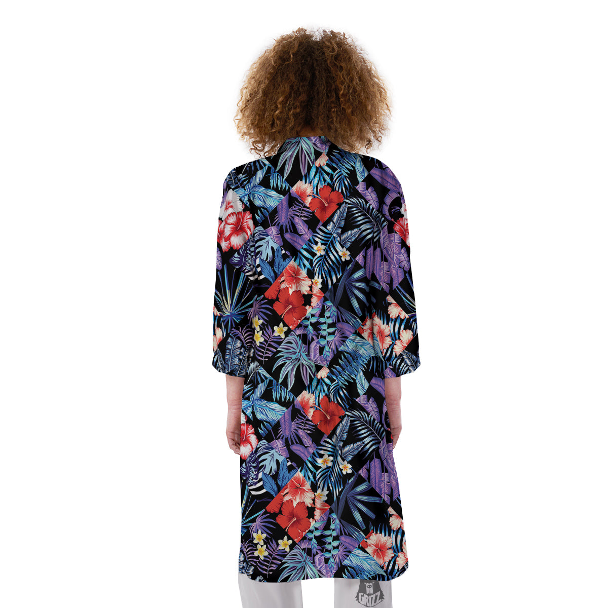 Patchwork Tropical Watercolor Print Pattern Kimono-grizzshop