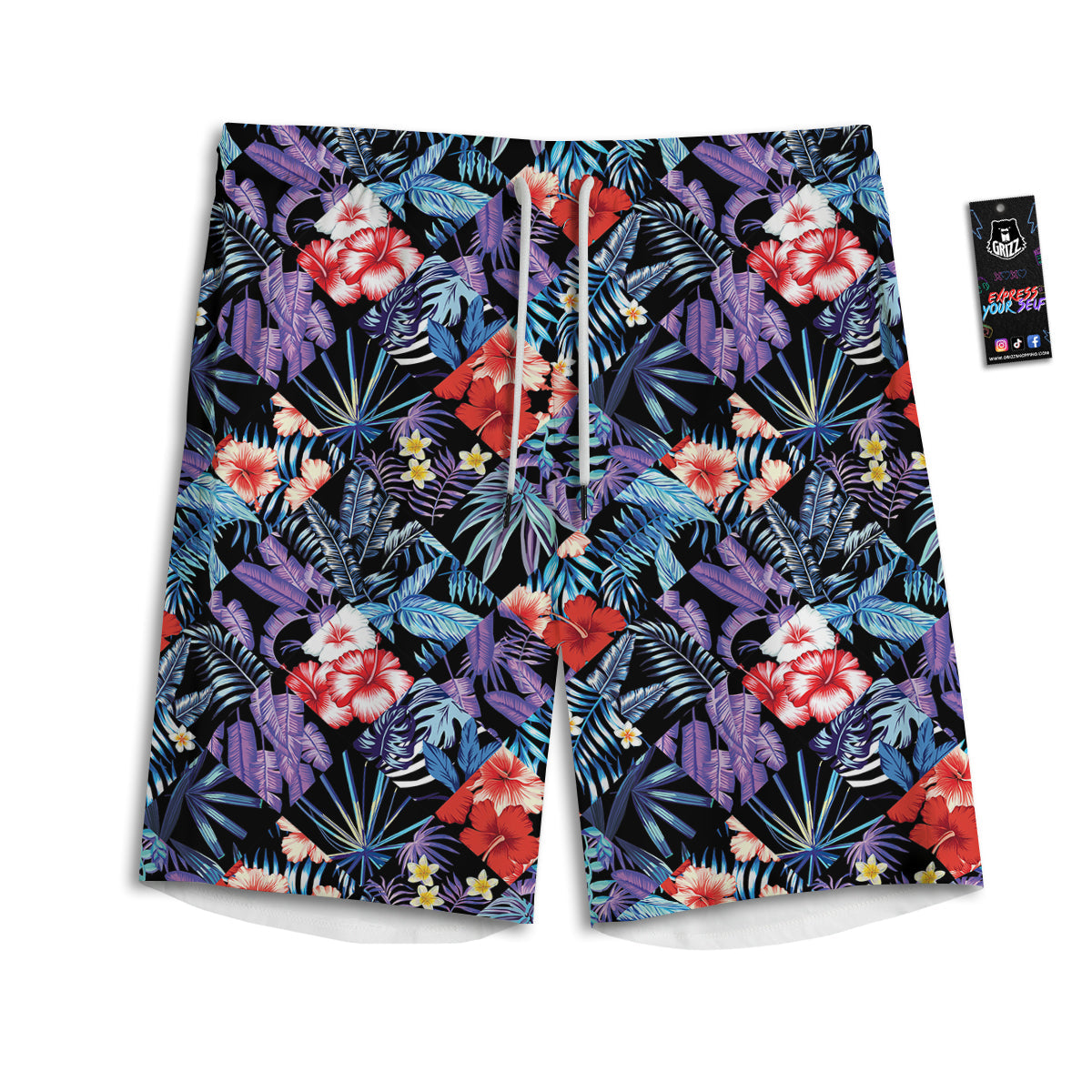 Patchwork Tropical Watercolor Print Pattern Men's Athletic Shorts