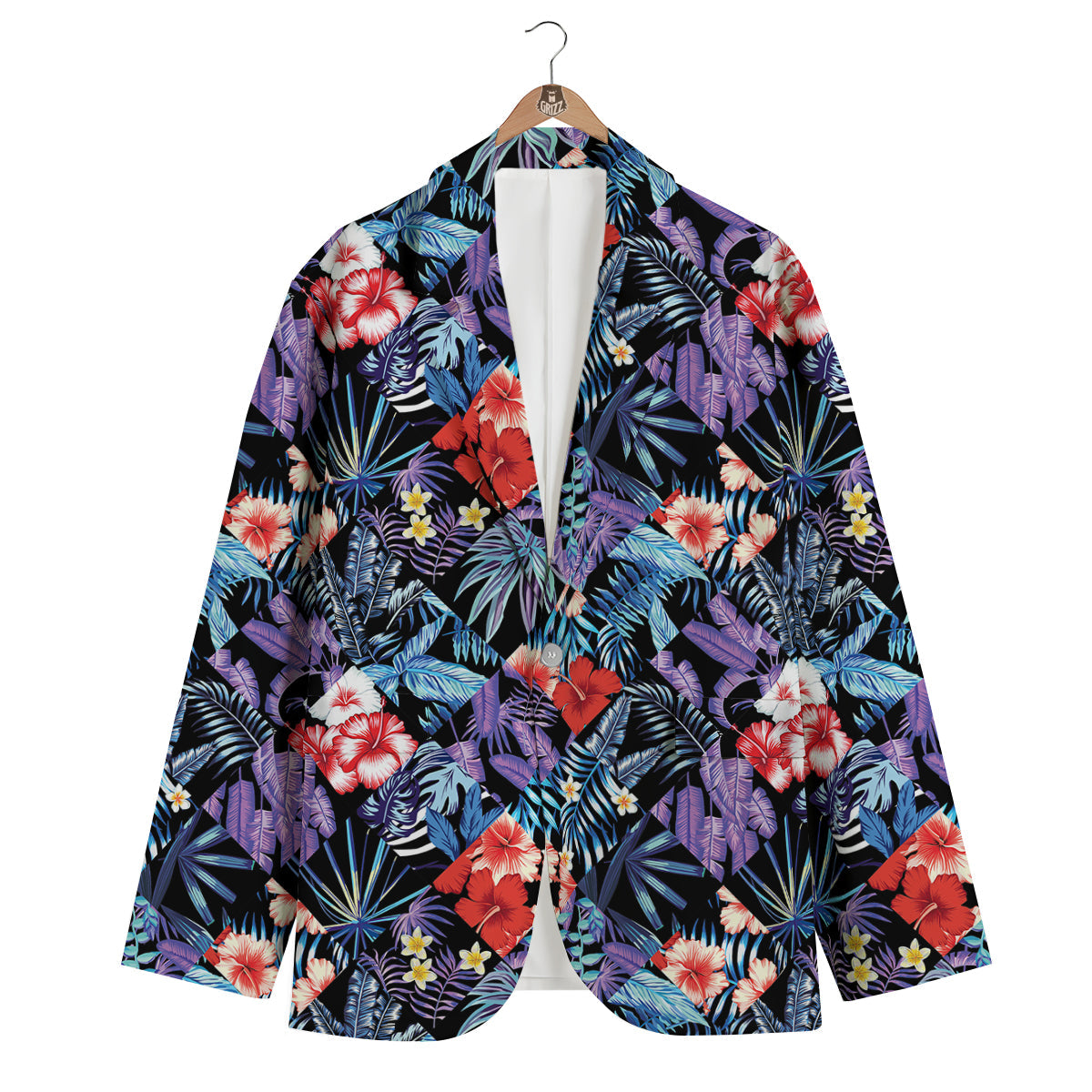 Patchwork Tropical Watercolor Print Pattern Men's Blazer-grizzshop