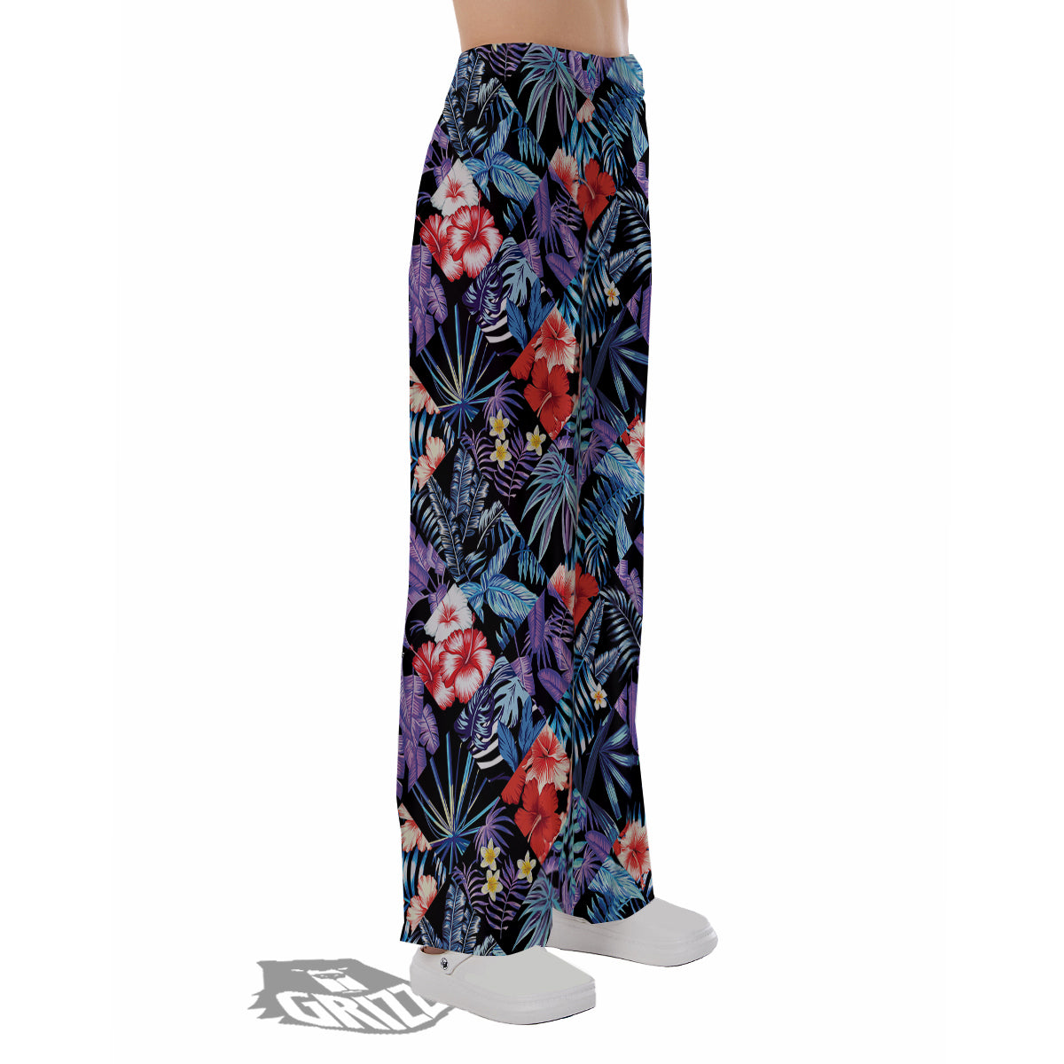 Patchwork Tropical Watercolor Print Pattern Pajama Pants-grizzshop