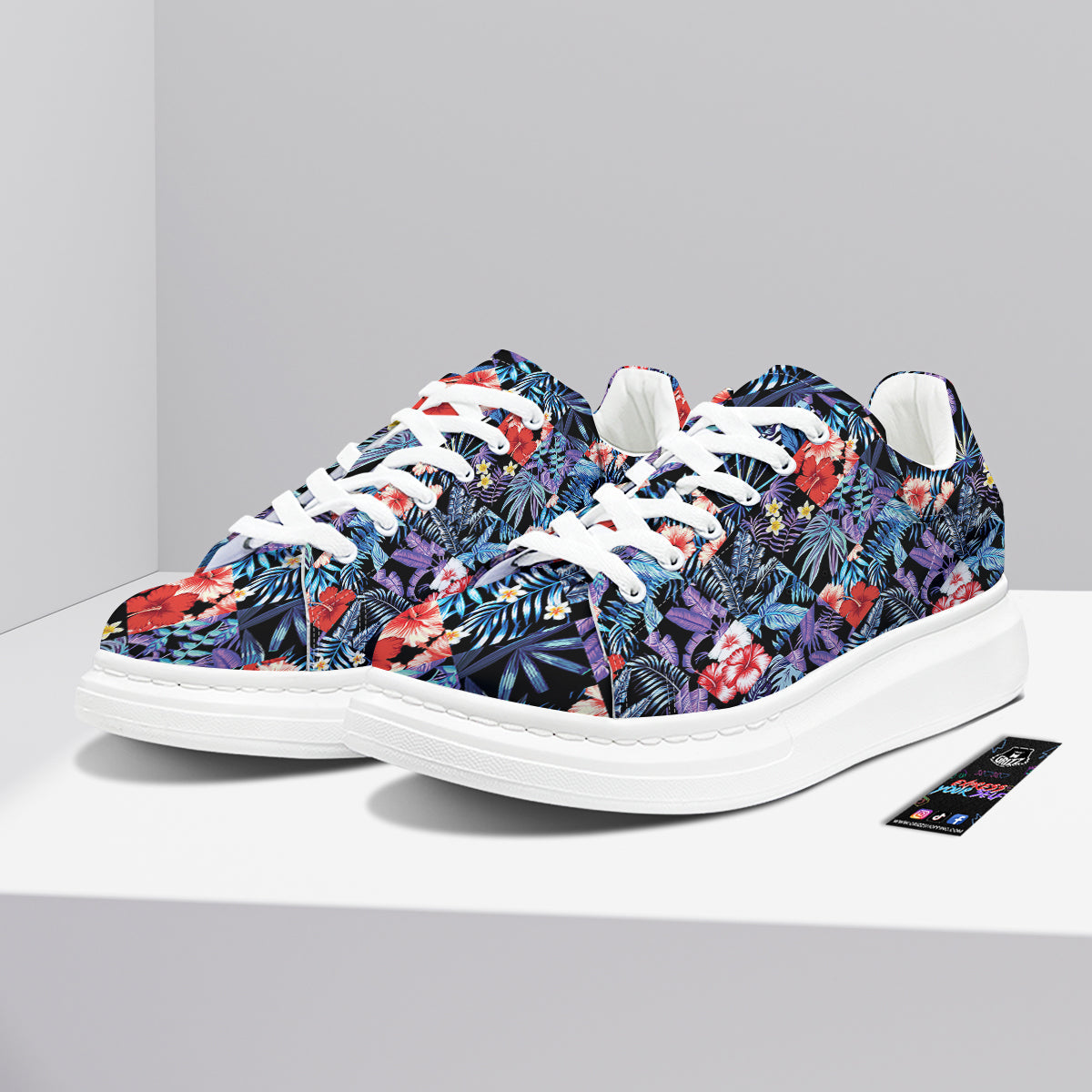 Patchwork Tropical Watercolor Print Pattern Platform Shoes-grizzshop