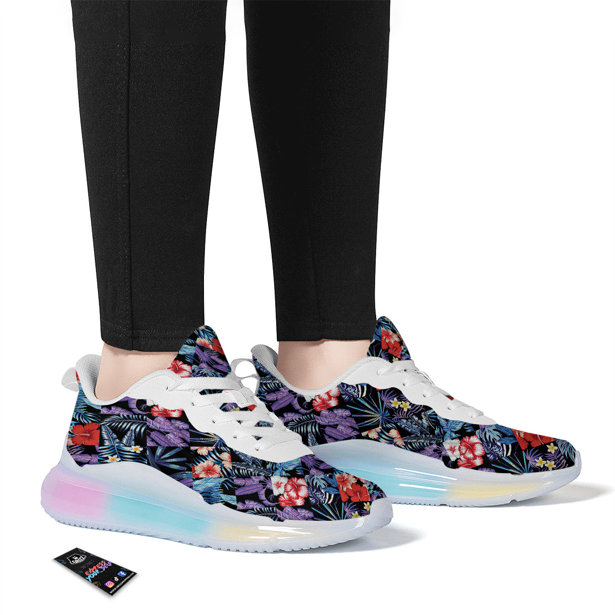 Patchwork Tropical Watercolor Print Pattern Running Sneakers-grizzshop