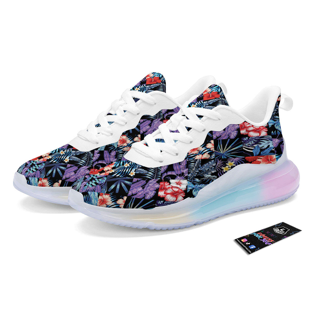 Patchwork Tropical Watercolor Print Pattern Running Sneakers-grizzshop