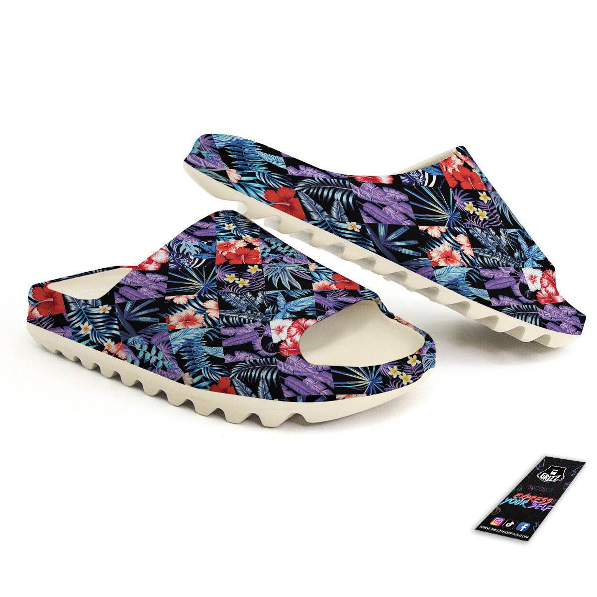 Patchwork Tropical Watercolor Print Pattern Sandals-grizzshop
