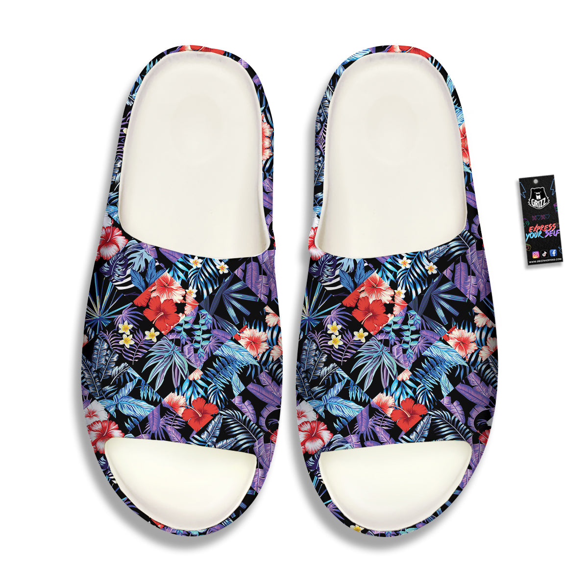 Patchwork Tropical Watercolor Print Pattern Sandals-grizzshop