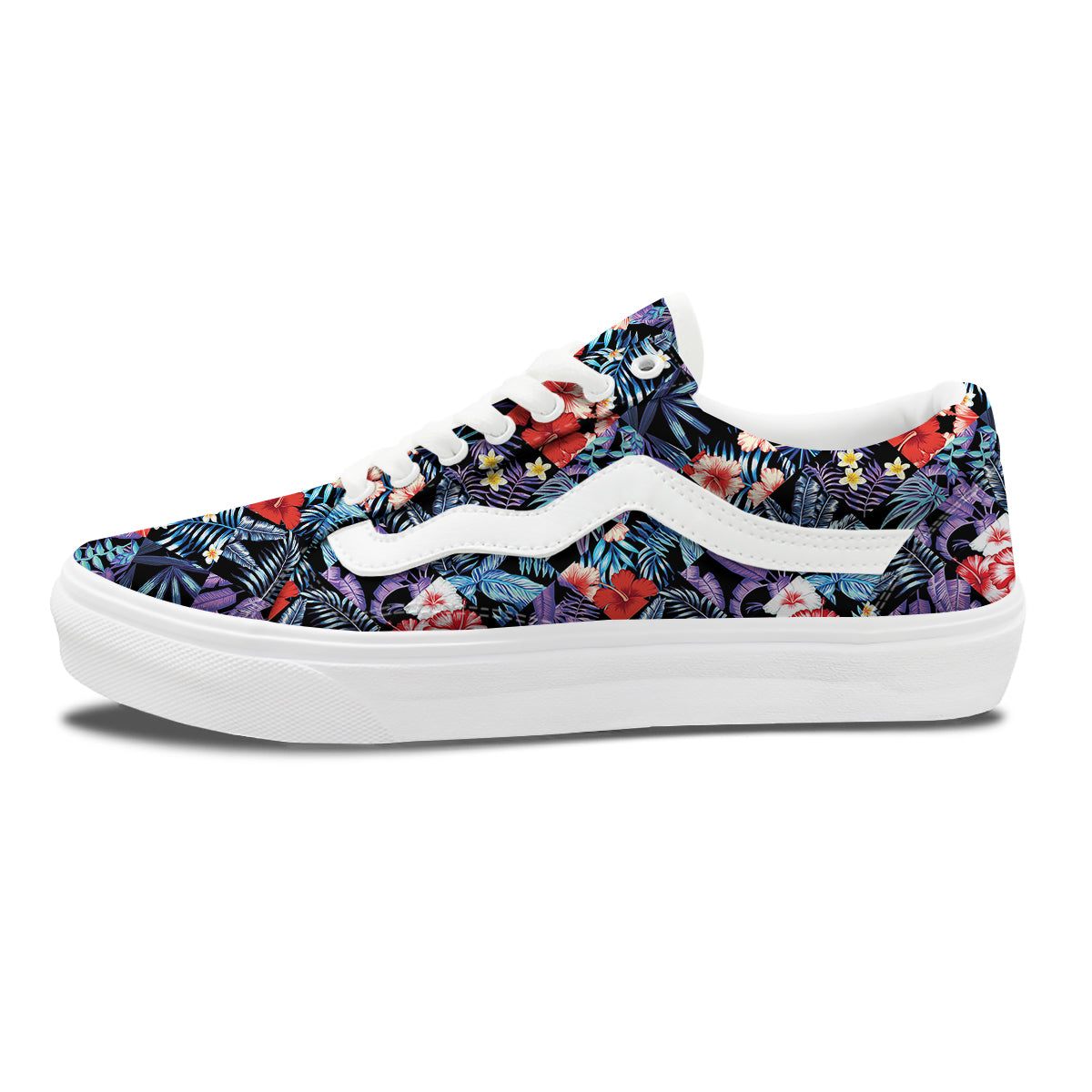 Patchwork Tropical Watercolor Print Pattern Skate Shoes-grizzshop