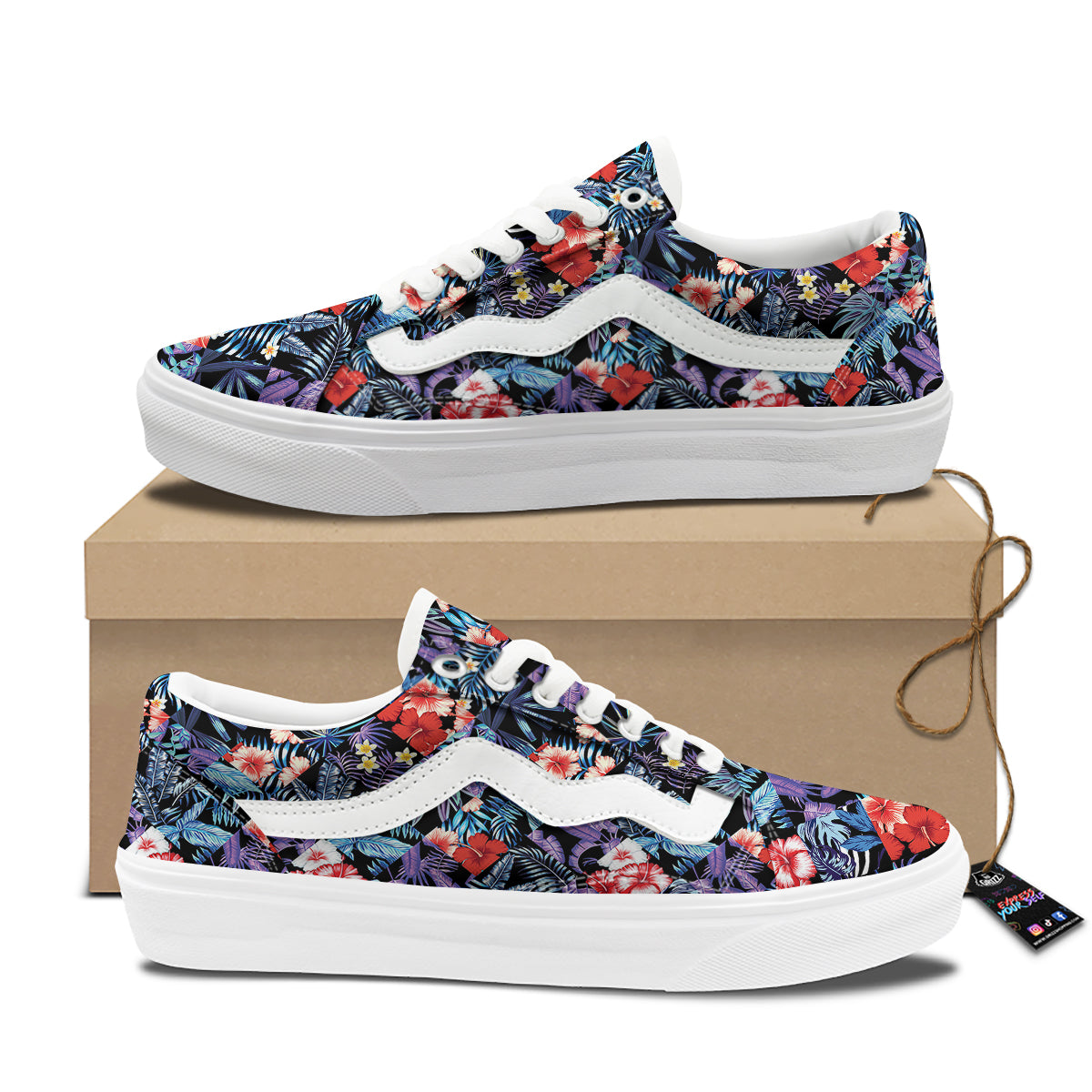 Patchwork Tropical Watercolor Print Pattern Skate Shoes-grizzshop