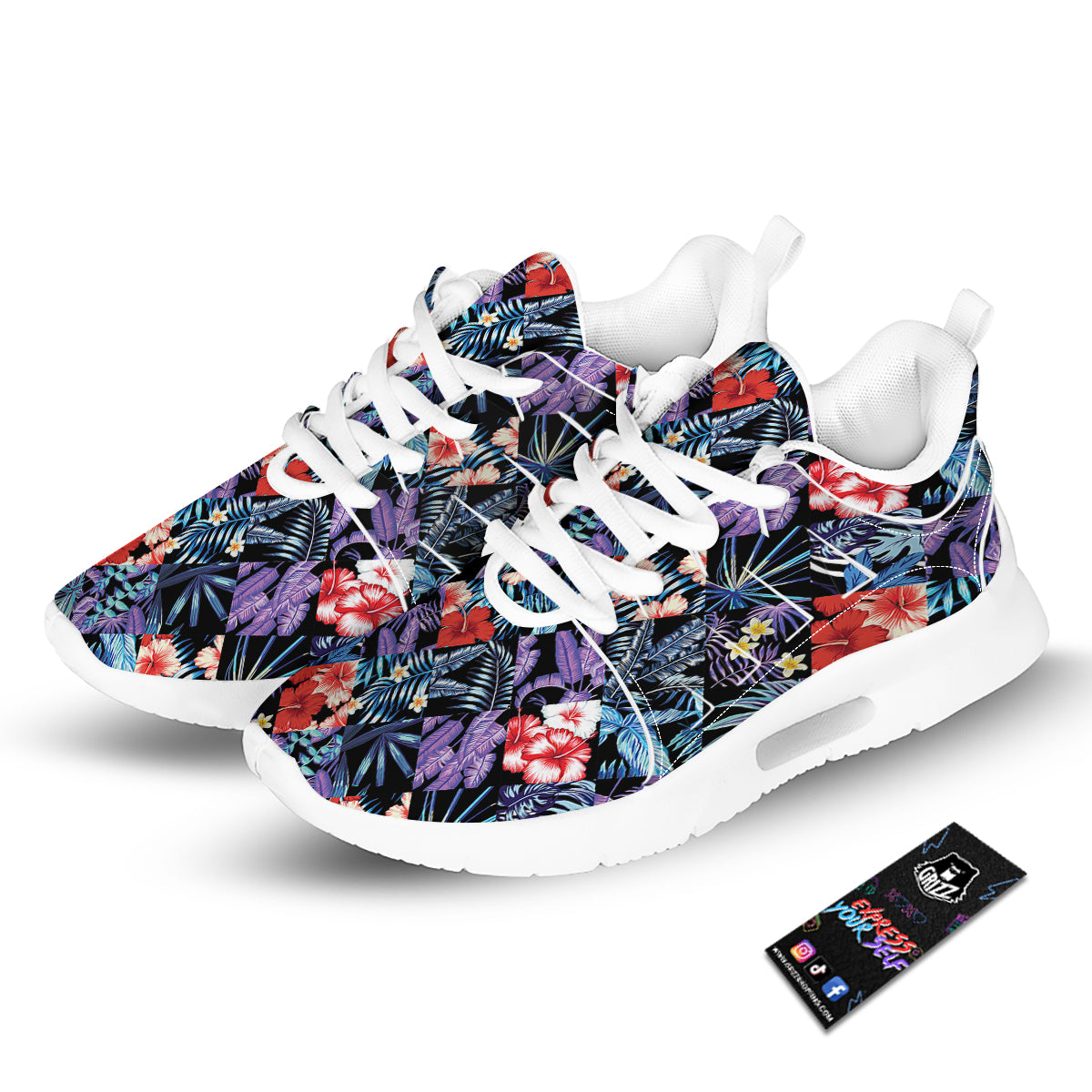 Patchwork Tropical Watercolor Print Pattern Tennis Shoes-grizzshop