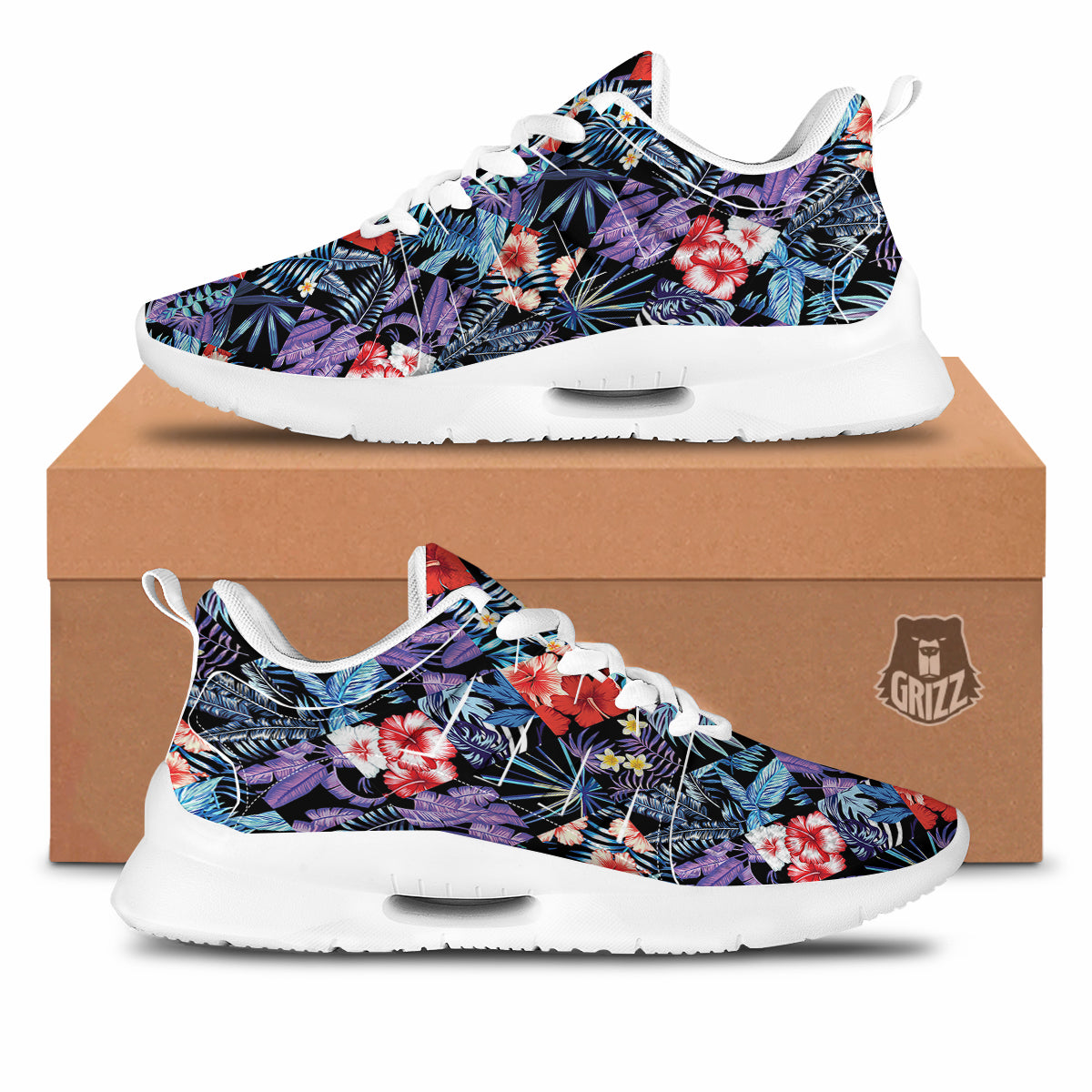 Patchwork Tropical Watercolor Print Pattern Tennis Shoes-grizzshop