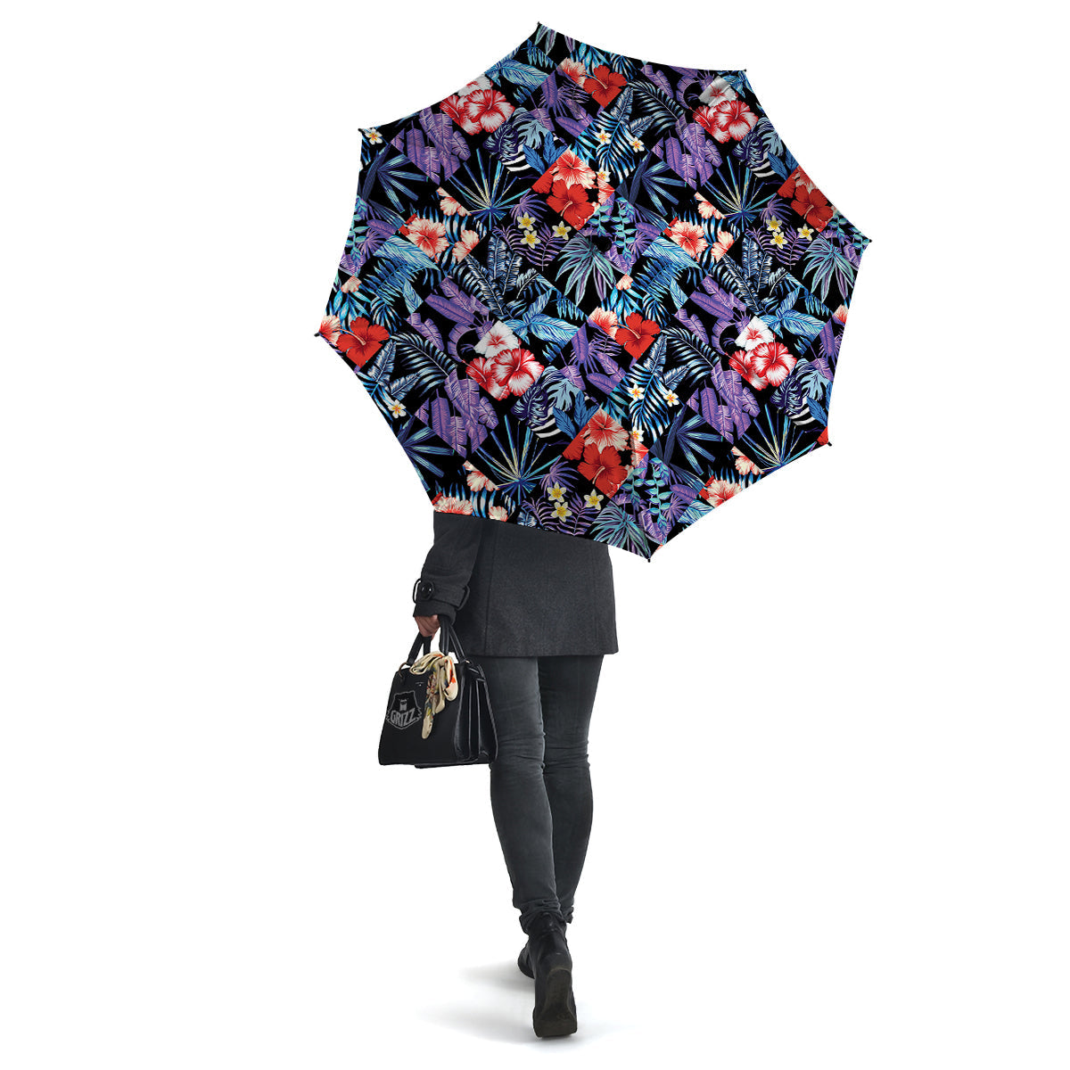 Patchwork Tropical Watercolor Print Pattern Umbrella-grizzshop