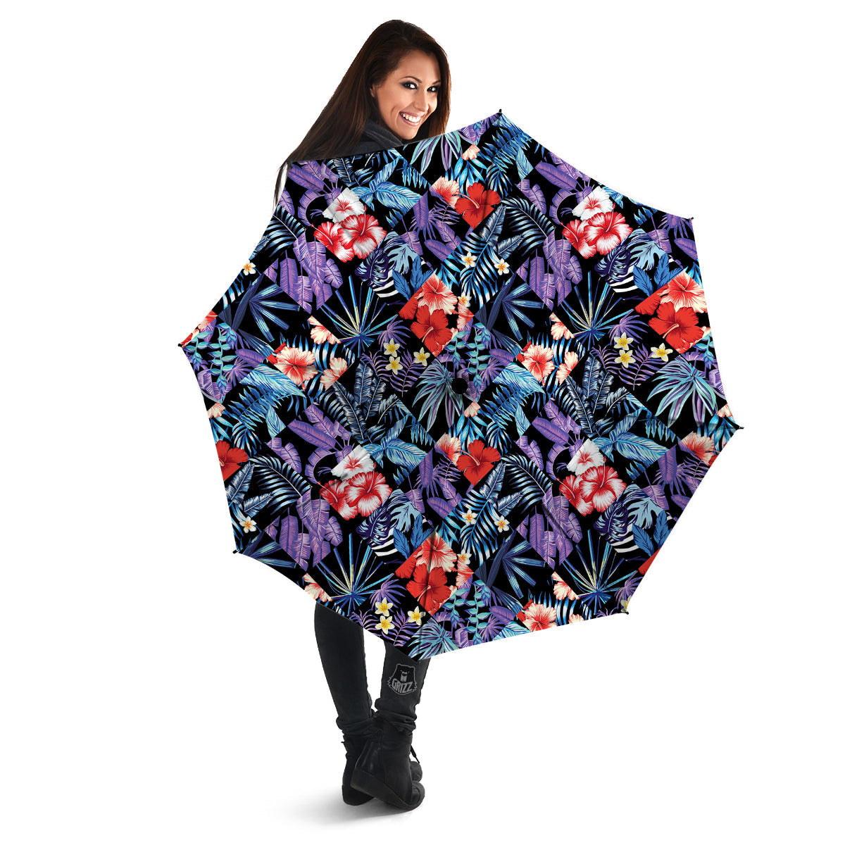 Patchwork Tropical Watercolor Print Pattern Umbrella-grizzshop